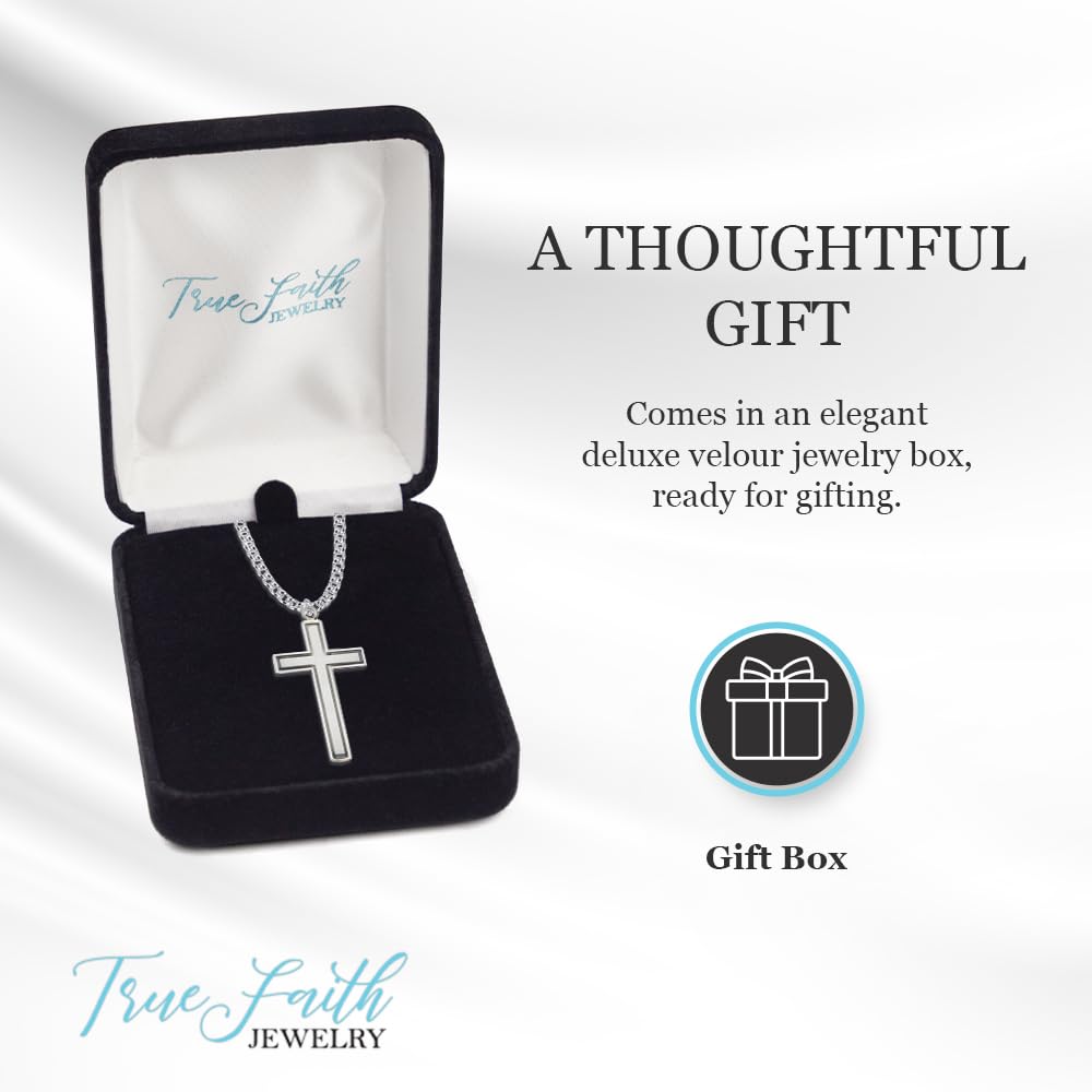 True Faith Jewelry Sterling Silver Cross Pendant Necklace - 1 1/4 Inch Religious Jewelry for Women & Men - Perfect for Church, Baptism, Weddings & Everyday Wear