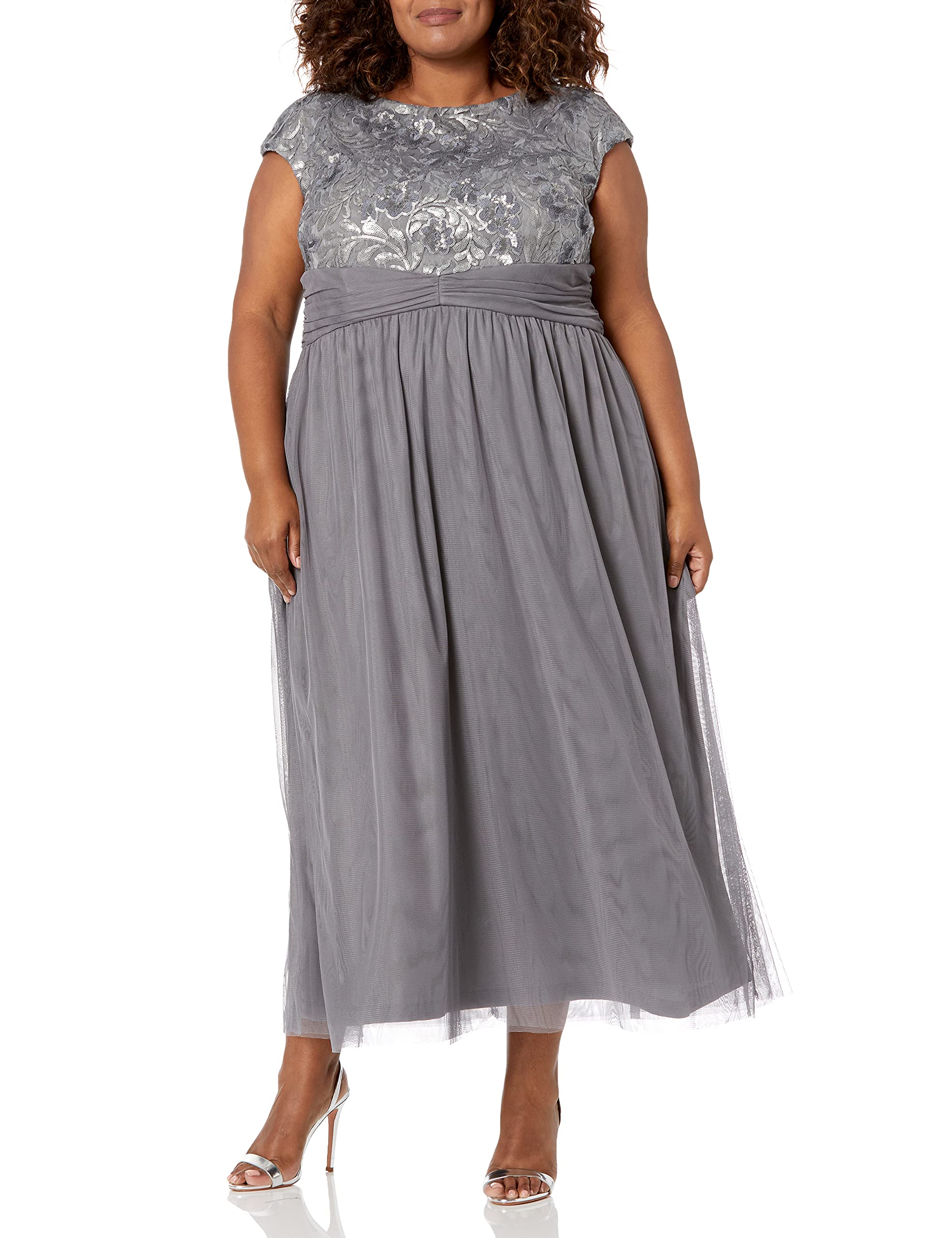 Brianna Women's Plus Size Sequin Party Dress with Cap Sleeves & Mesh Detail - Elegant Evening Gown for Prom, Wedding Guest, Cocktail Party & Special Occasions