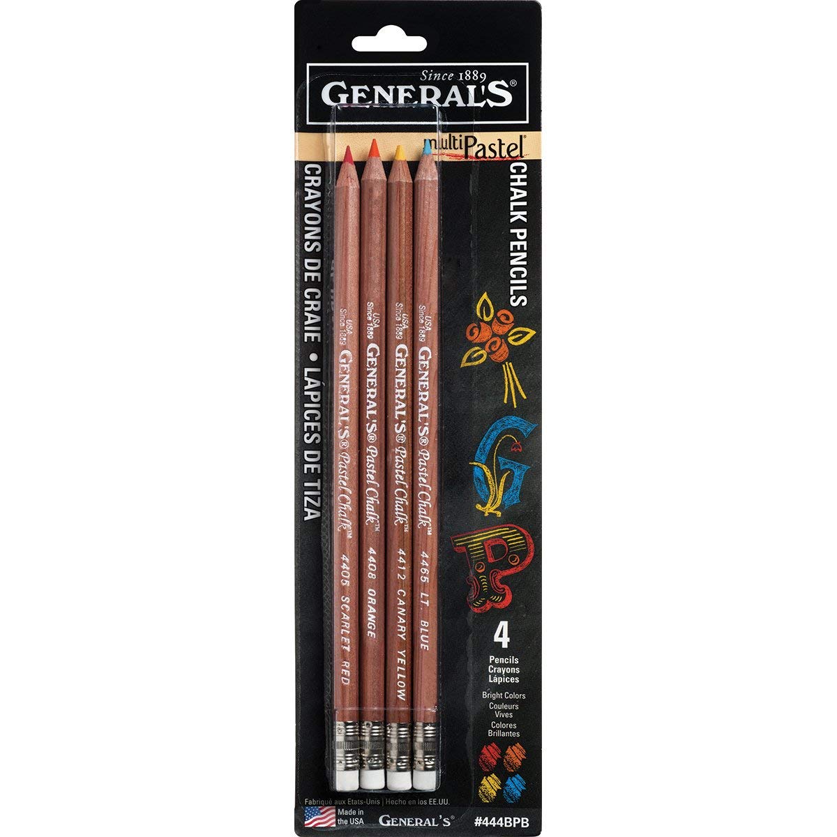 Vibrant MultiPastel (R) Chalk Pencils - Set of 4 Bright Colors for Artists, Teachers & DIY Crafts - Perfect for Chalkboard Art, Classroom Teaching & Creative Projects