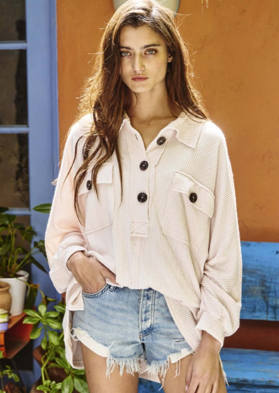Comfort Me Ribbed Oversized Henley Shirt for Men & Women | Made in USA | Soft & Stretchy Casual Wear for Everyday Comfort