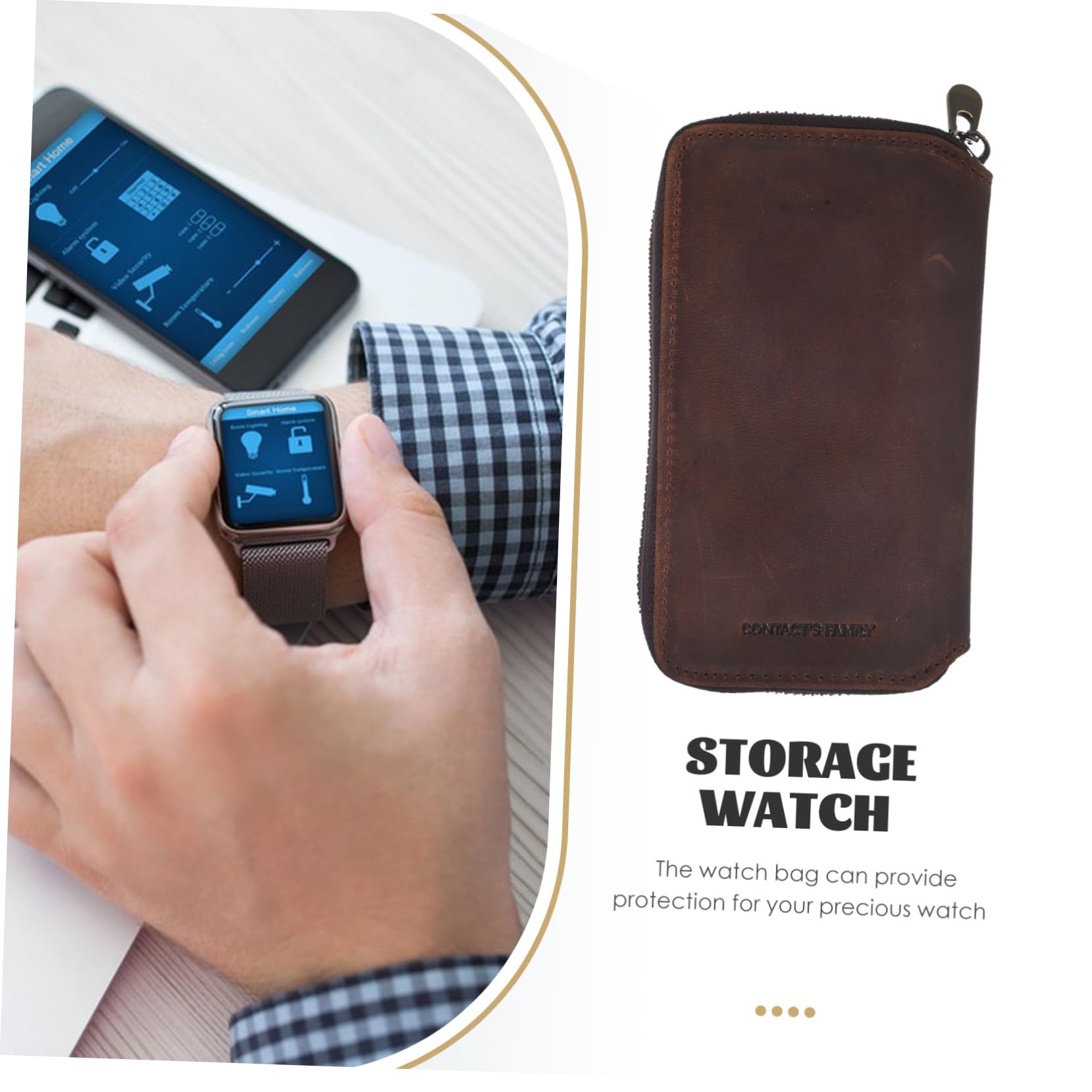 TEHAUX Genuine Leather Watch Box - Zipper Watch Storage Case for Men & Women, Couple Watch Pouch Organizer - Perfect for Travel, Gift & Jewelry Collection