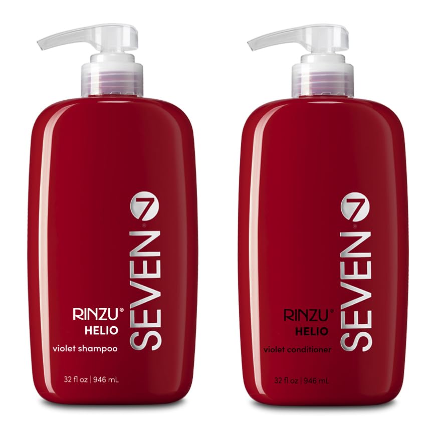 SEVEN Haircare Rinzu Helio Violet Shampoo & Conditioner Set (32oz Each) - Sulfate Free, Paraben Free, Cruelty Free for Blonde Hair & Brassiness - Made in USA (2 Pack Bundle) - Perfect for Salon-Quality Color Correction at Home