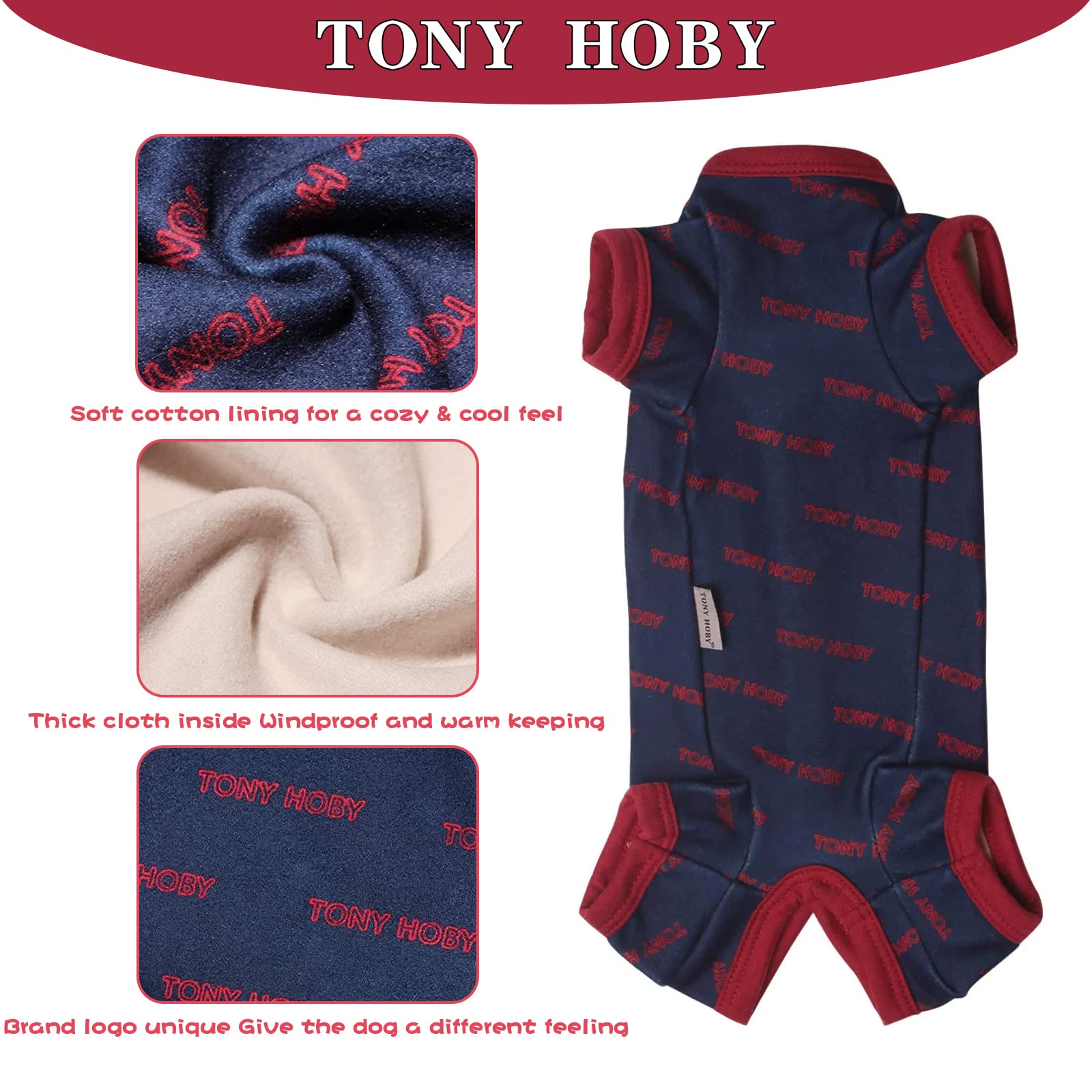 TONY HOBY Dog Pajamas for Winter - Warm Thermal Jumpsuit for Small & Medium Dogs, Female/Male 4-Legged Dog Pajamas (Dark Blue, Girl, Size L) - Cozy Sleepwear for Cold Nights & Indoor Comfort