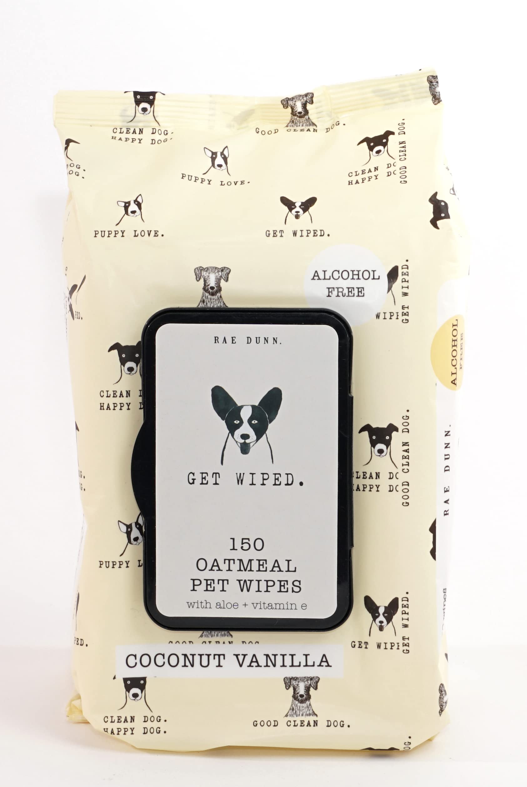 Rae Dunn Oatmeal Pet Wipes for Dogs & Cats - Alcohol-Free with Aloe Vera & Vitamin E, Lavender Mint Scented, 150 Count - Gentle Cleaning for Paws, Face & Fur After Walks or Grooming
