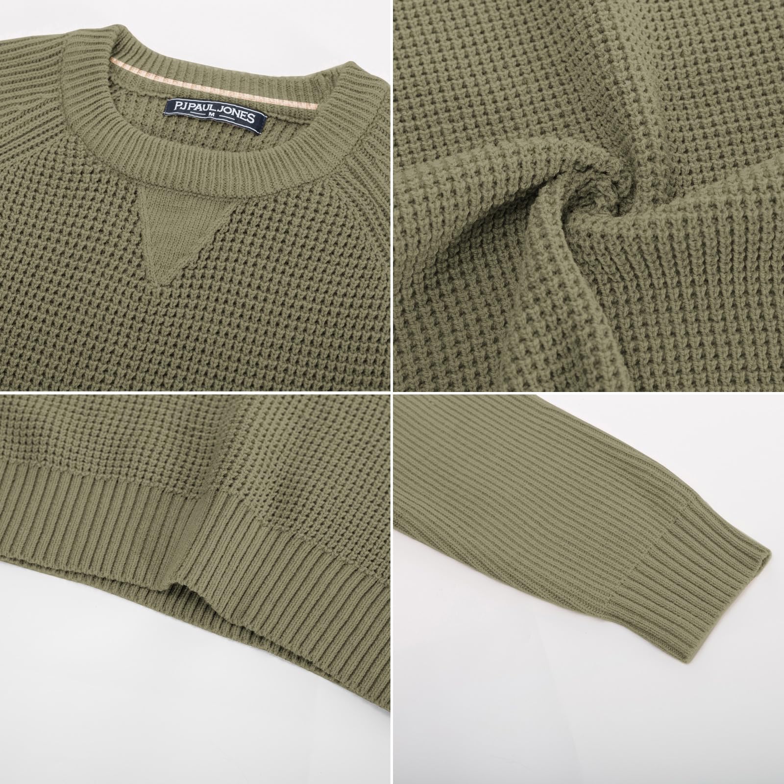 PJ PAUL JONES Men's Waffle Knit Crewneck Sweater - Raglan Sleeve Pullover for Casual Wear, Winter Layering & Office Outfits