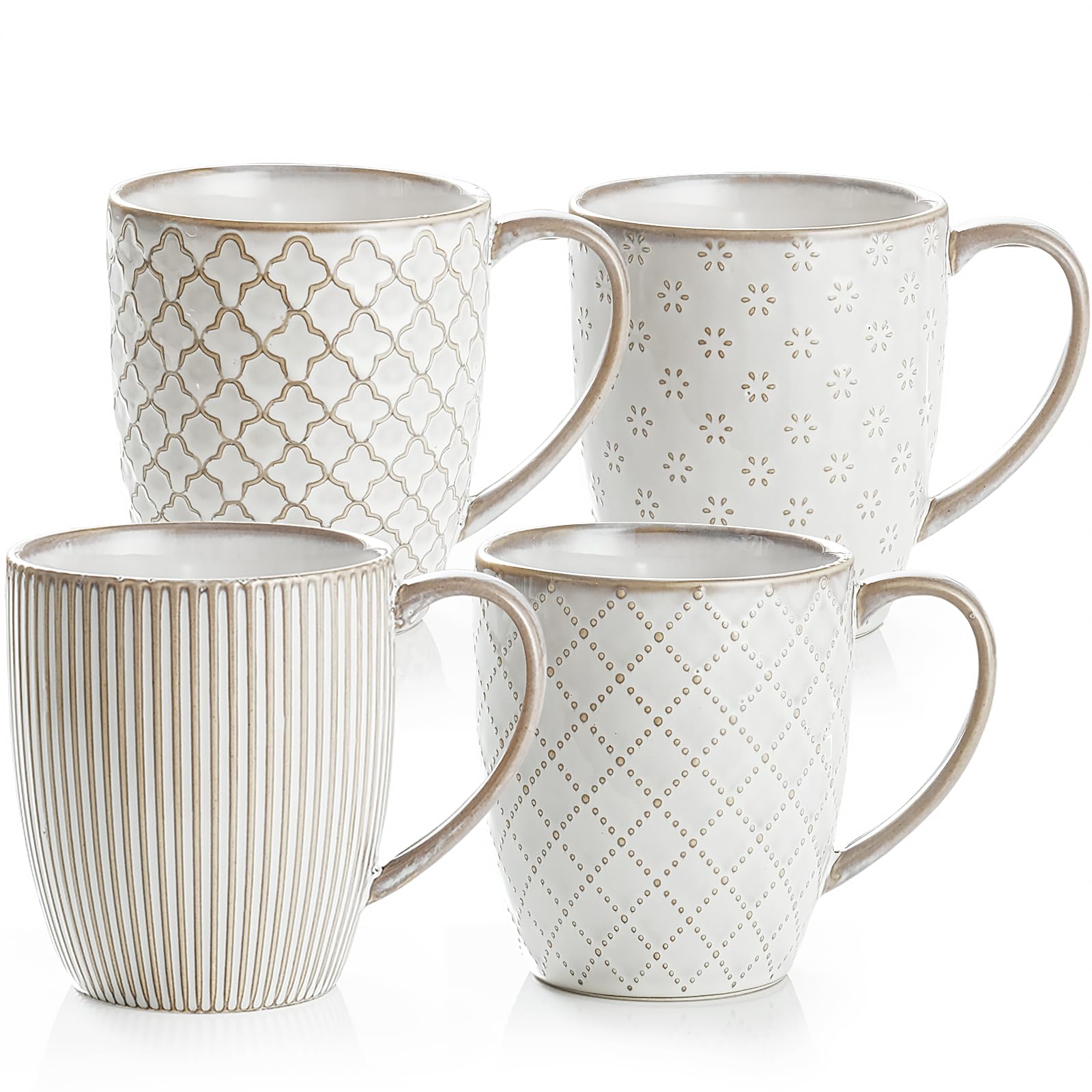 Getstar 4-Pack Ceramic Coffee Mugs - Microwave & Dishwasher Safe White Coffee Cups with Large Handle - Perfect for Home, Office, and Gifts