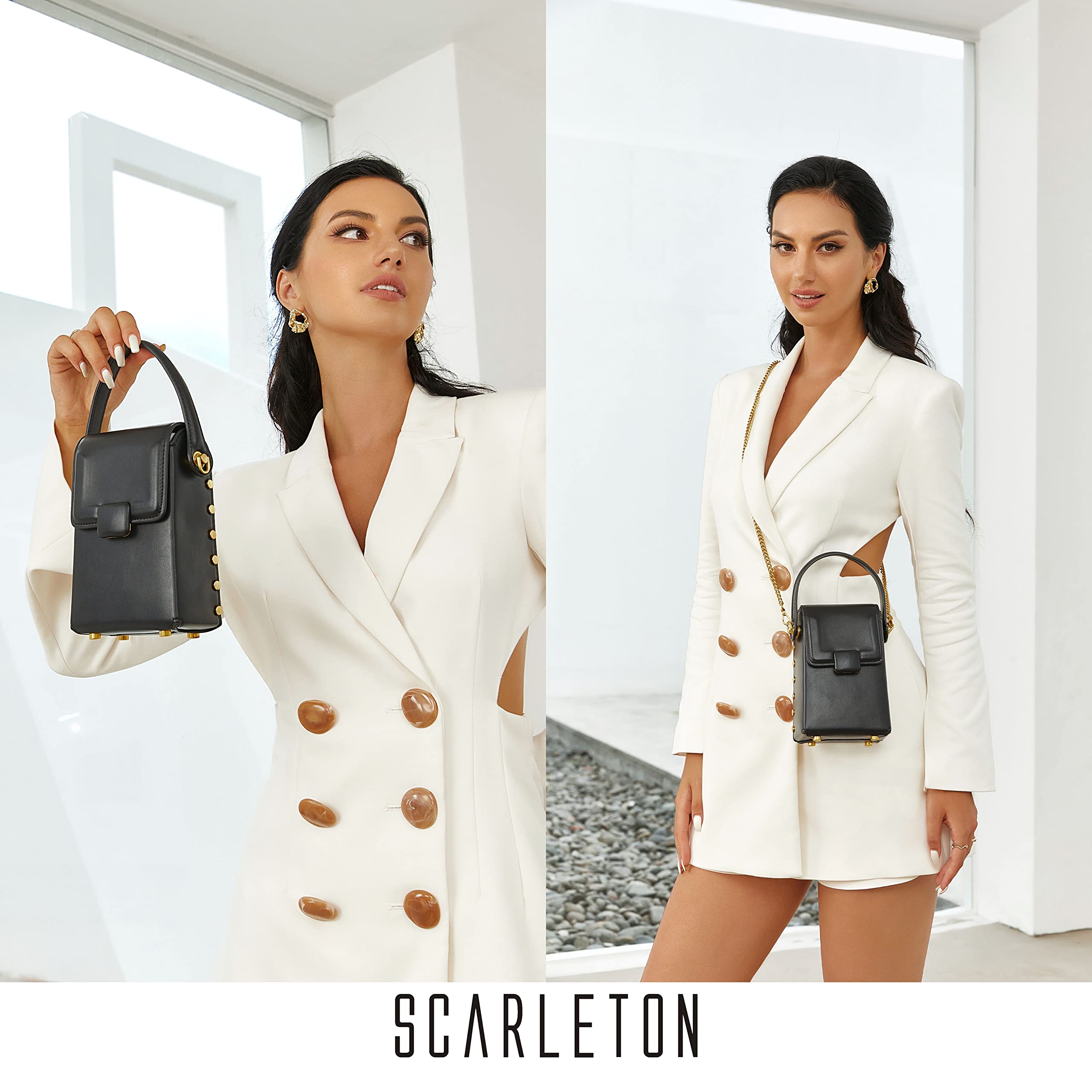 Scarleton Women's Crossbody Bag with Top Handle - Stylish Phone Pouch & Studded Wallet Purse (H210501, Black) - Perfect for Everyday Use, Travel, and Night Out