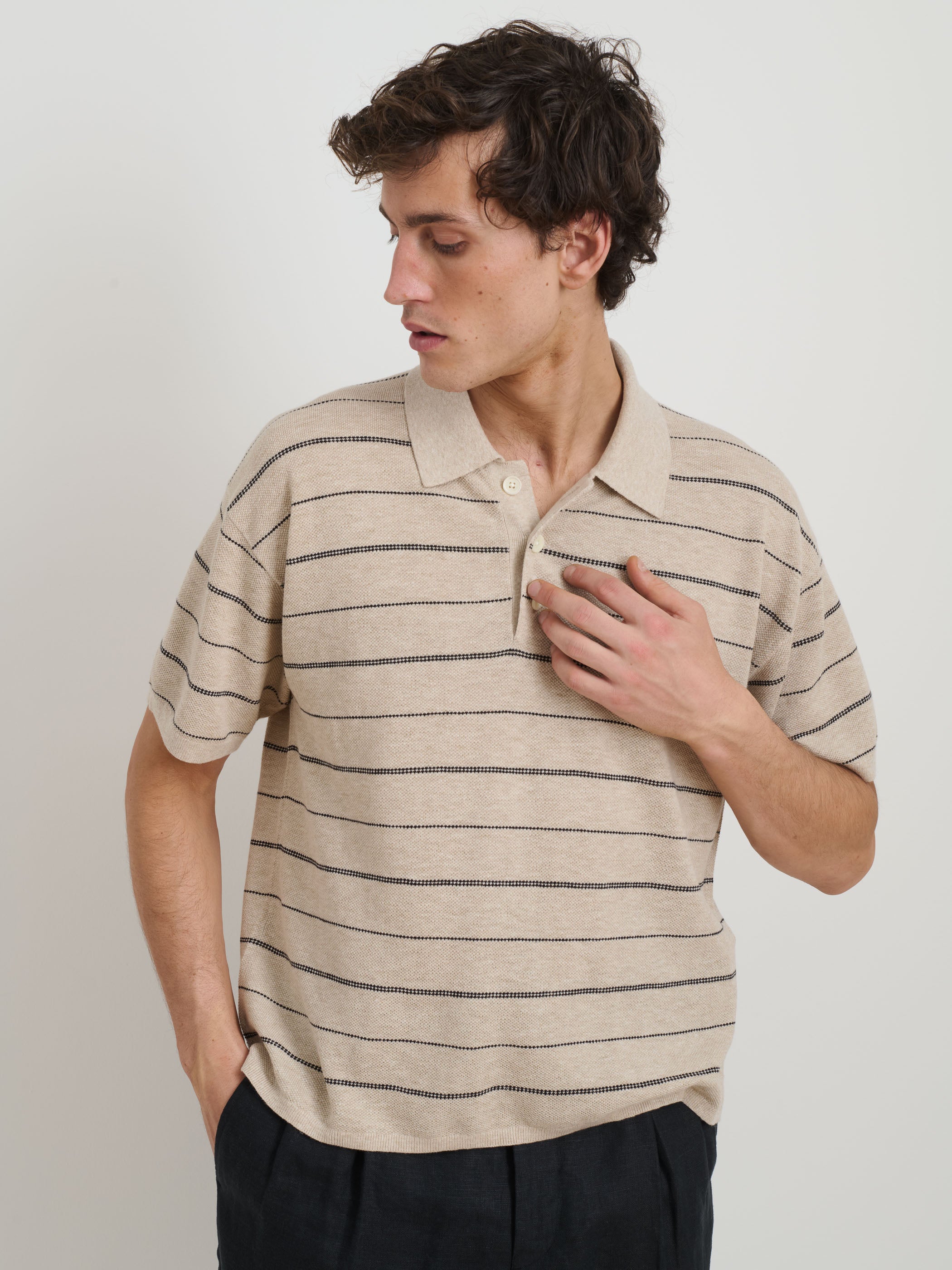 Men's Cotton Linen Polo Stripe Sweater - Casual Slim Fit Knit Pullover for Spring/Fall - Perfect for Office, Dating & Weekend Outings