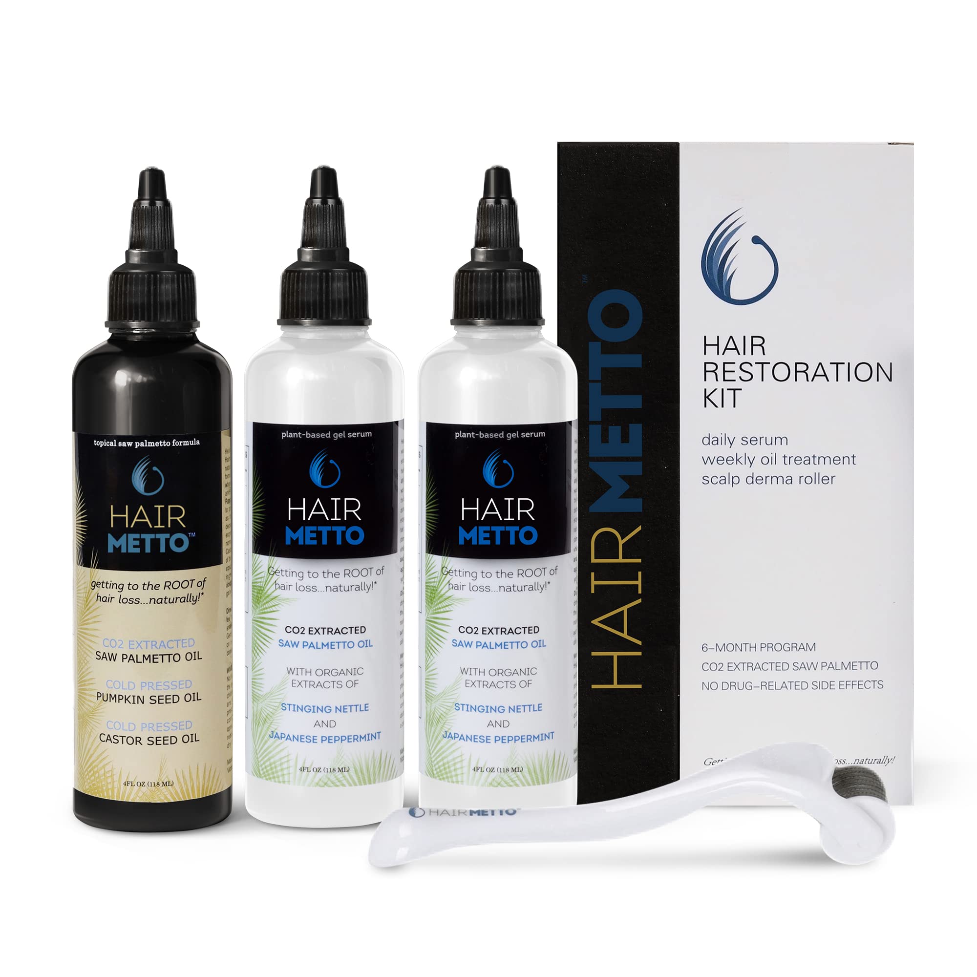 HairMetto Hair Restoration Kit for Hair Loss Treatment & Regrowth | DHT Blocker Serum & Natural Oil for Thicker Hair | Includes Scalp Derma Roller | For Men & Women | At-Home Hair Care Solution for Thinning Hair & Bald Spots | Perfect for Daily Use & Salon-Quality Results