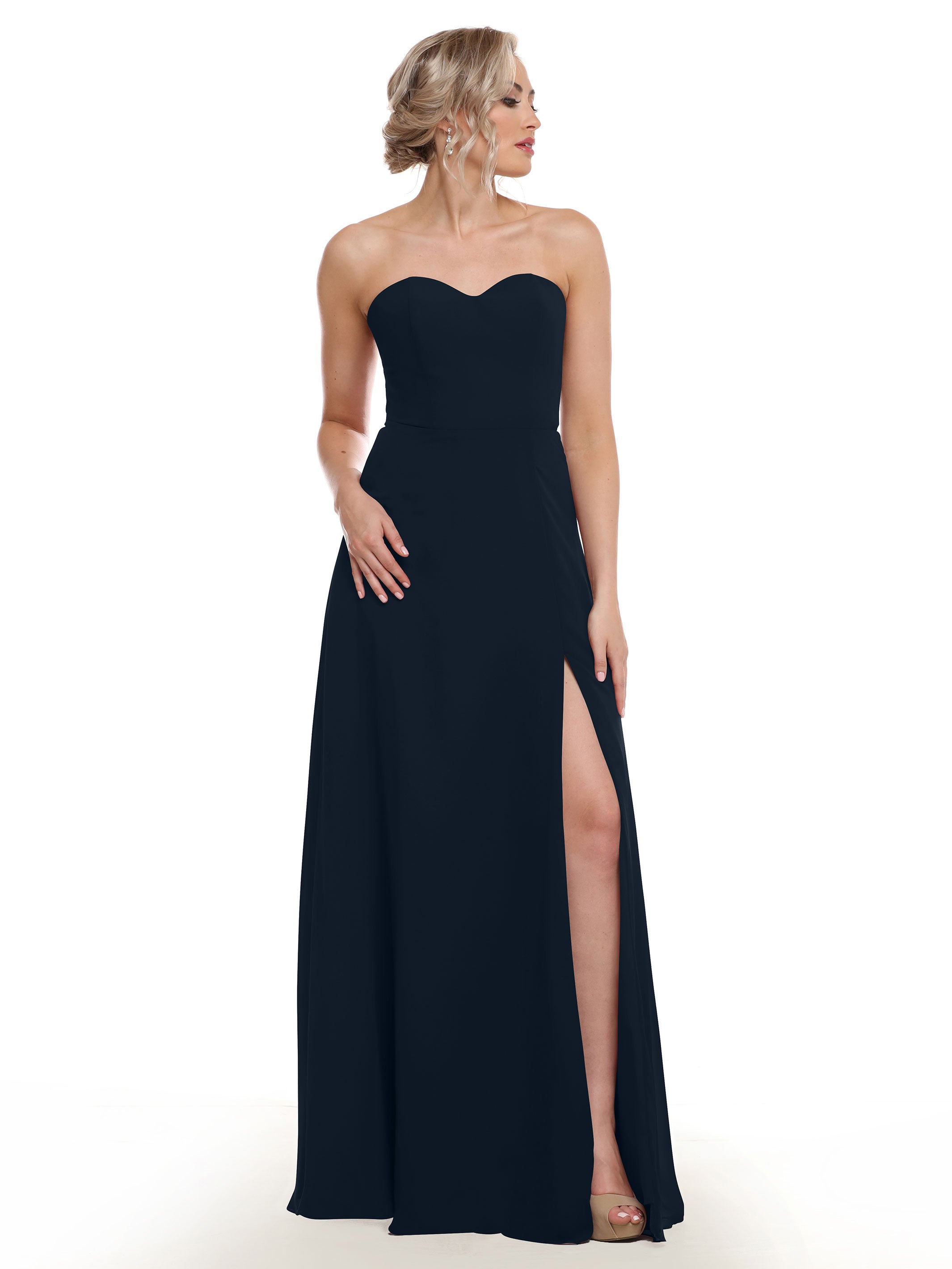 Elegant 80143 Chiffon Strapless Sweetheart Bridesmaid Dress with Lace & High Slit - Perfect for Weddings, Prom & Formal Events