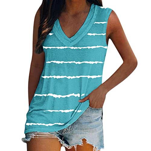Women's Black V-Neck Sleeveless Striped Casual Top - Blue XL - Perfect for Summer Outfits, Beach Wear & Everyday Fashion