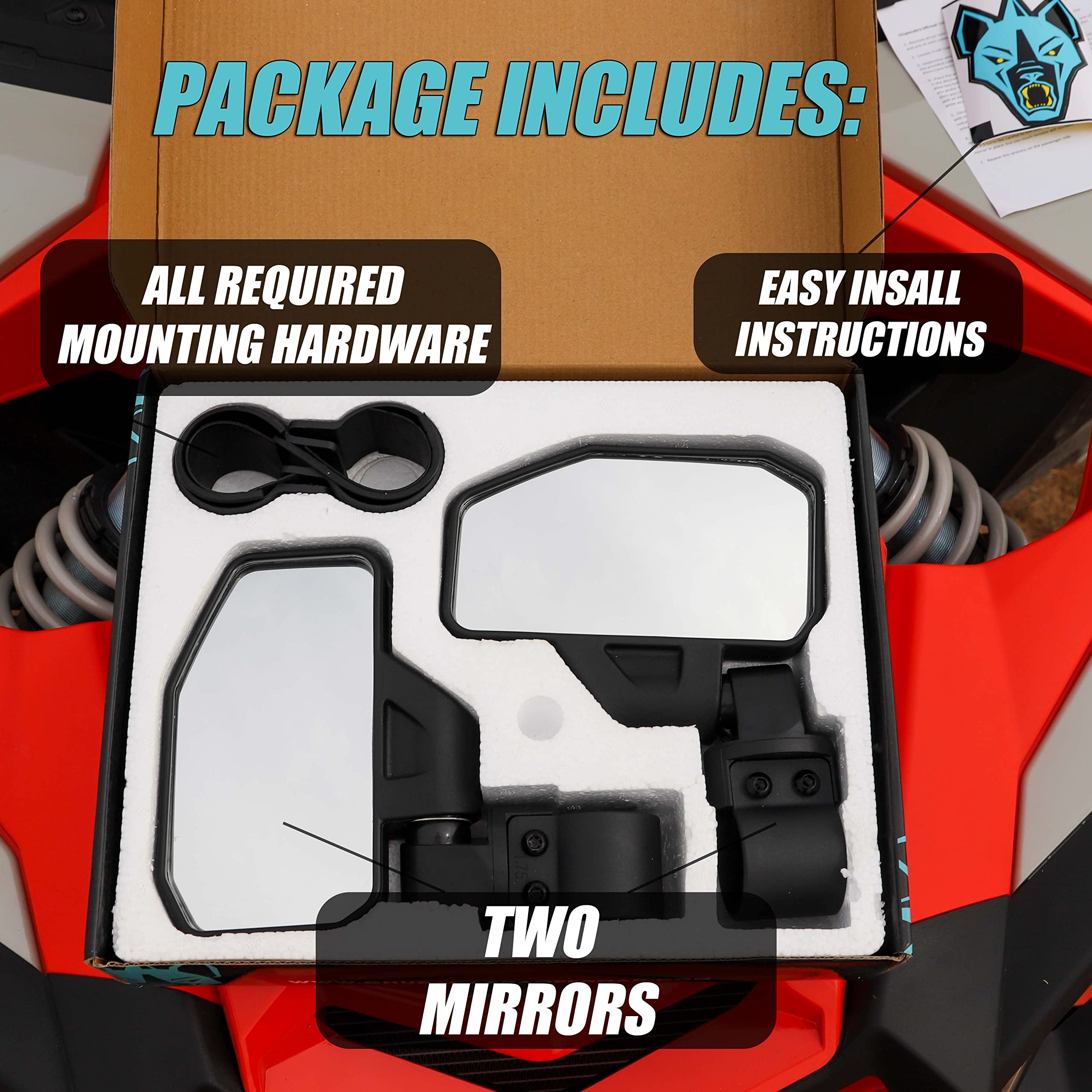 Chupacabra Offroad UTV Side Mirror Kit (2 Pack) - Adjustable Break-Away Design with Shatterproof Tempered Glass - Fits 1.6