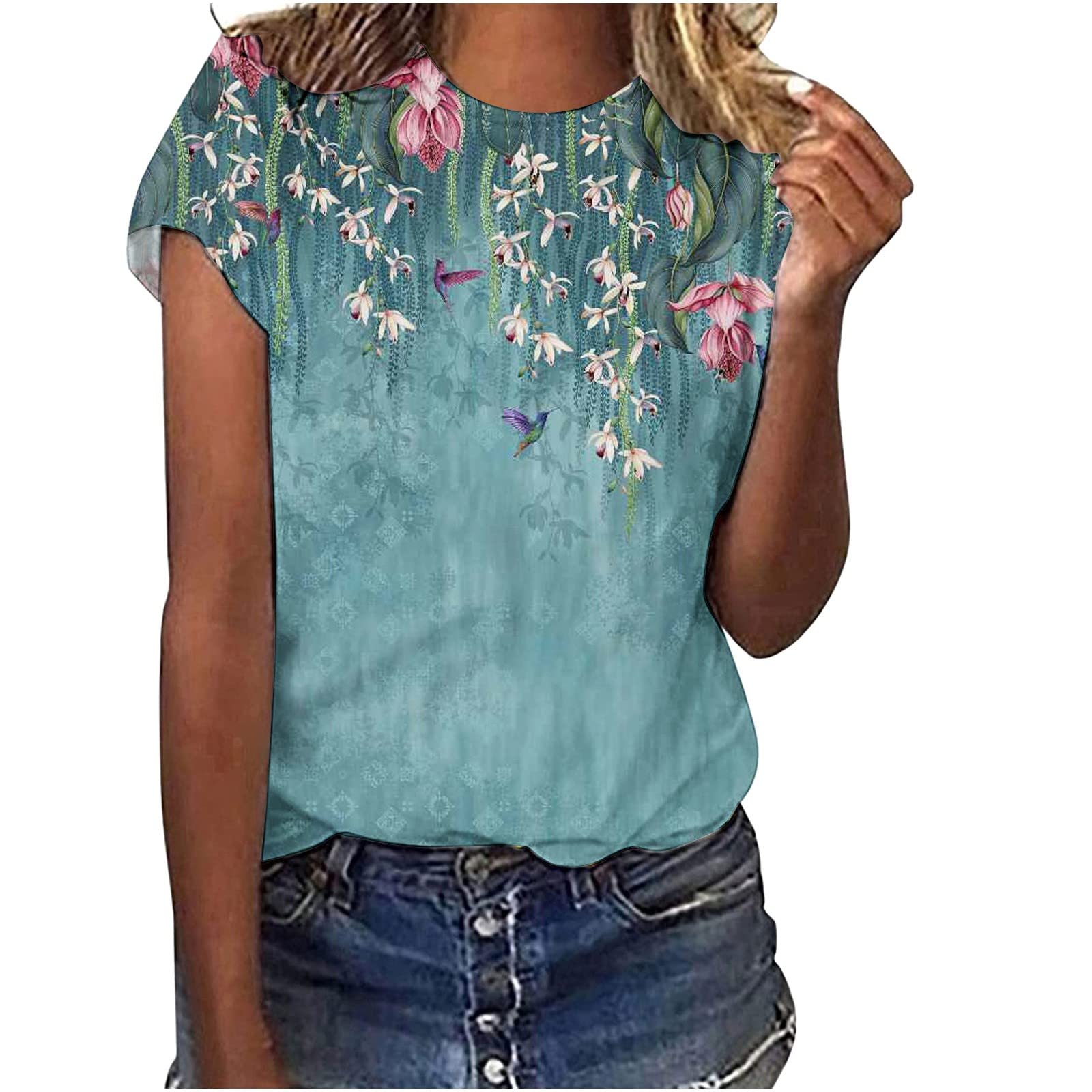 Women's Short Sleeve Printed T-Shirts - Cute Casual Round Neck Blouse, Summer Elegant Loose Fit Graphic Tee Tops | Perfect for Daily Wear, Weekend Outings & Vacation Outfits