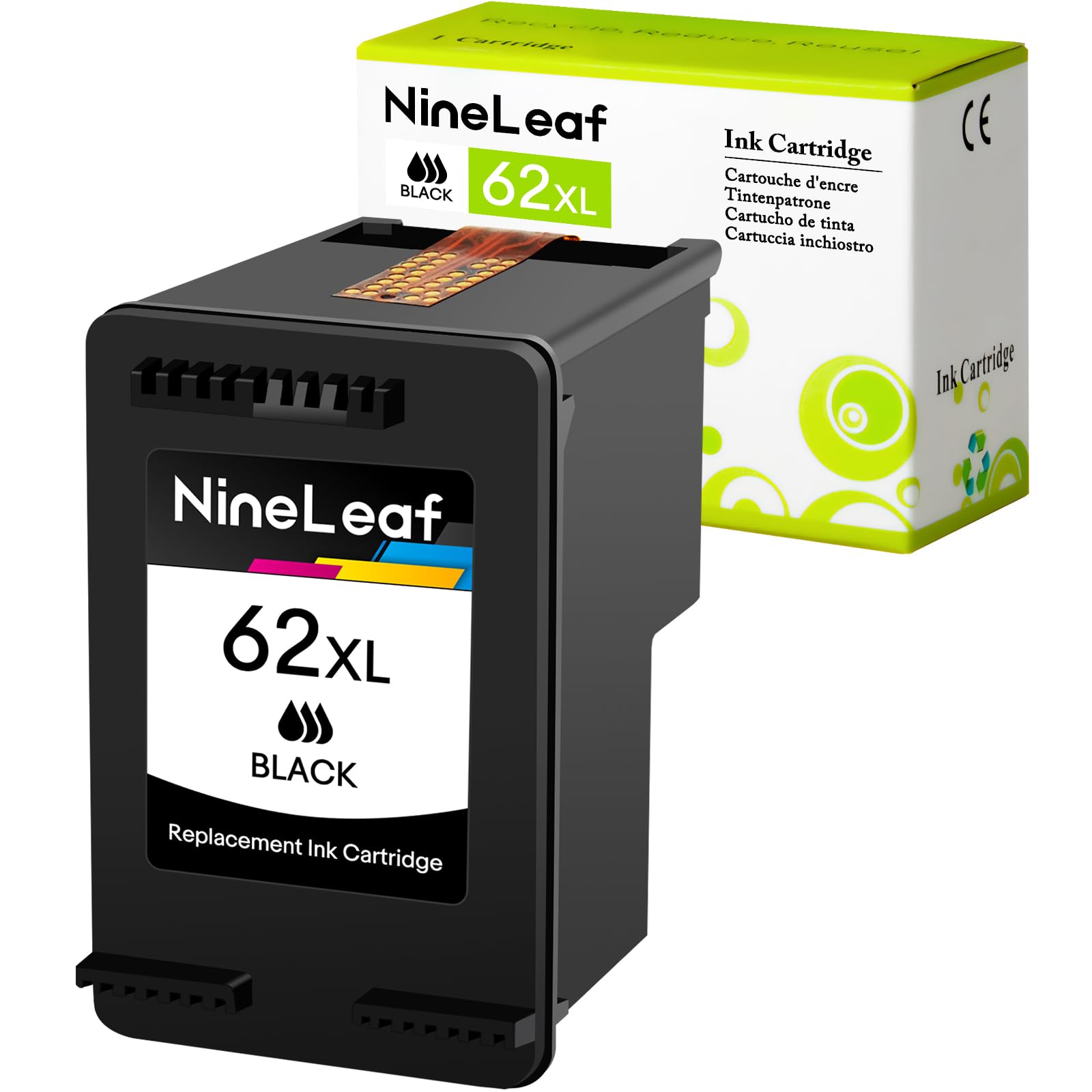 NineLeaf Remanufactured HP 62XL Black Ink Cartridge Replacement (1 Pack) - Compatible with Envy 5540/5640/5660/7644/7645 & OfficeJet 5740/8040/200/250 Series Printers - Perfect for Home Office Printing & School Projects