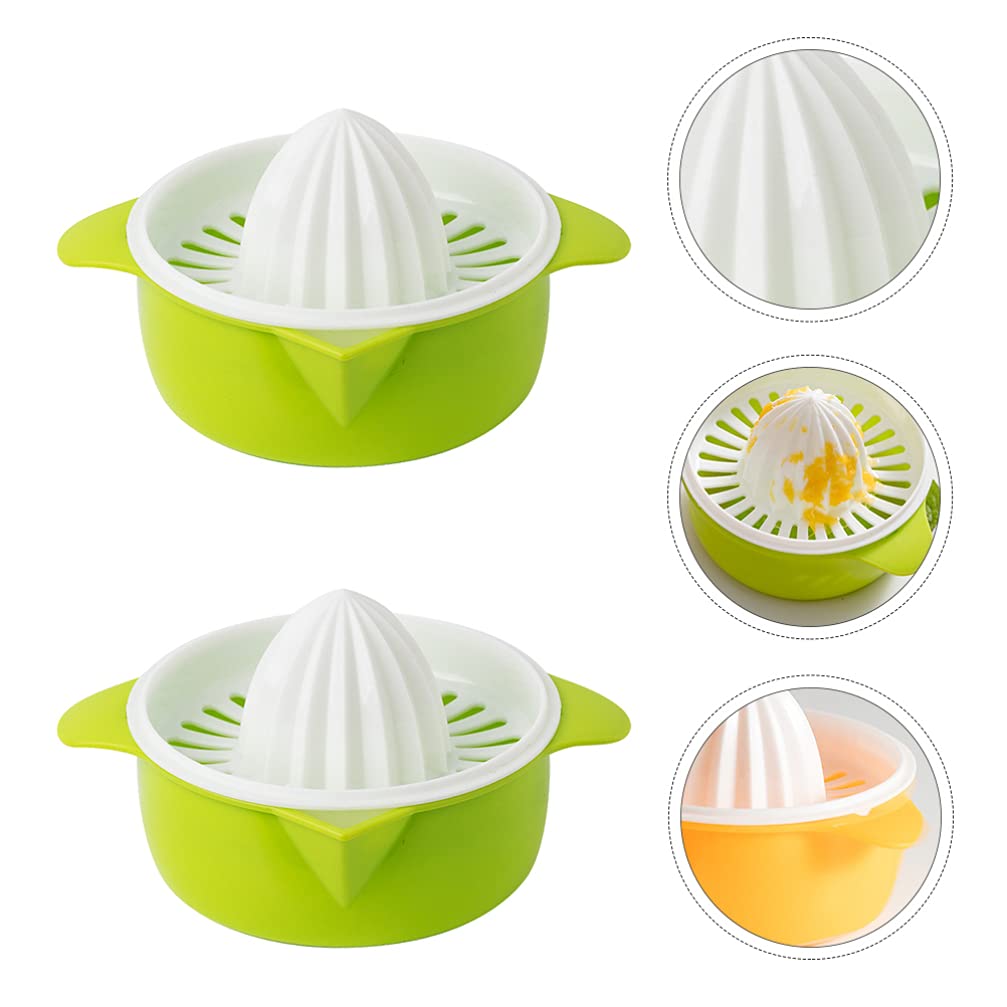 DOITOOL 2-Pack Manual Citrus Juicer - Handheld Lemon Lime Orange Squeezer with Drip-Free Cup, Garlic Press & Grater - BPA-Free Plastic for Fresh Juice, Cocktails, Cooking & Baking