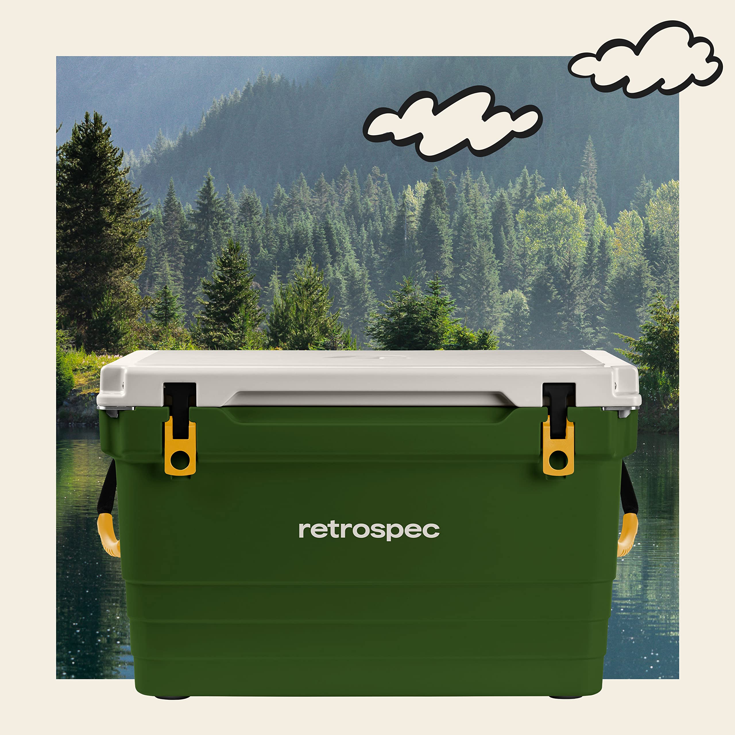 Retrospec Palisade Rotomolded Cooler - Heavy Duty Insulated Ice Chest with Built-in Bottle Opener, Tie-Down Slots & Dry Storage Basket - 25QT, 45QT, 65QT Sizes for Beach, Camping, Picnic, Tailgating & Outdoor Adventures
