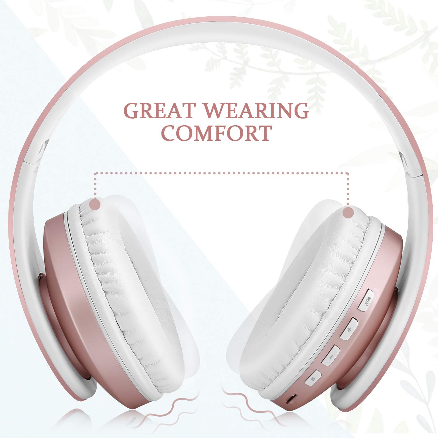 TUINYO Wireless Over-Ear Headphones with Microphone, Bluetooth 5.0, Foldable Design, Hi-Fi Stereo Sound, 30H Playtime - Rose Gold for Work, Travel & Gaming