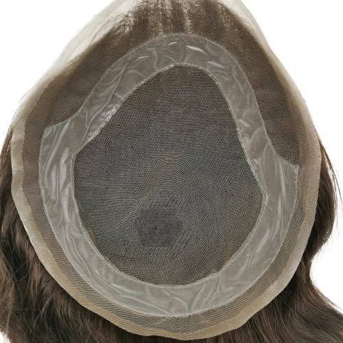Premium Men's Toupee Wavy Hairpiece - 100% European Real Human Hair Replacement System with Fine French Lace & PU Perimeter (Gray/Blonde, 8x10) - Natural Looking Hair Solution for Thinning Hair & Baldness | Perfect for Daily Wear, Special Occasions & Professional Settings