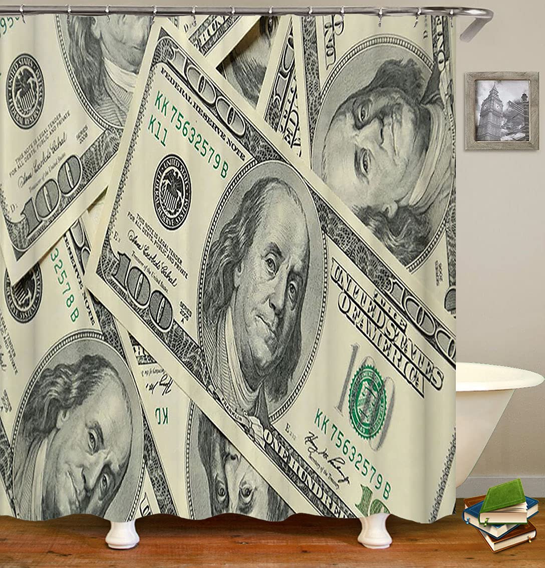 4PCS Luxury Money Shower Curtain Set - Waterproof US Dollar Bill Design Bathroom Decor with Non-Slip Rugs | Modern Cash Theme for Bath & Shower - Perfect for Themed Parties, Bachelor Pads & Unique Home Decor