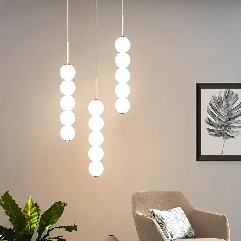 Modern White Pearl String Pendant Light - Elegant Ceiling Fixture for Living Room, Bedroom, and Dining Room Decor