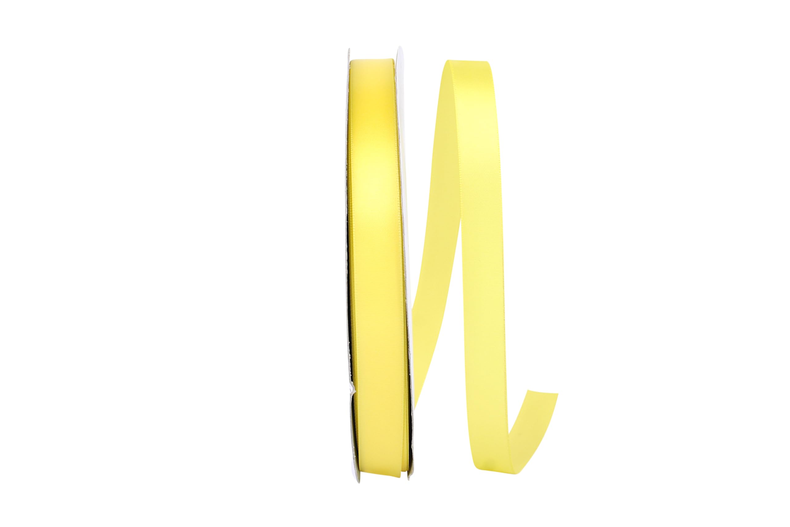 Reliant Single Face Satin Ribbon - 5/8 Inch x 100 Yards, Lemon Yellow - Perfect for Gift Wrapping, Crafts, and DIY Projects