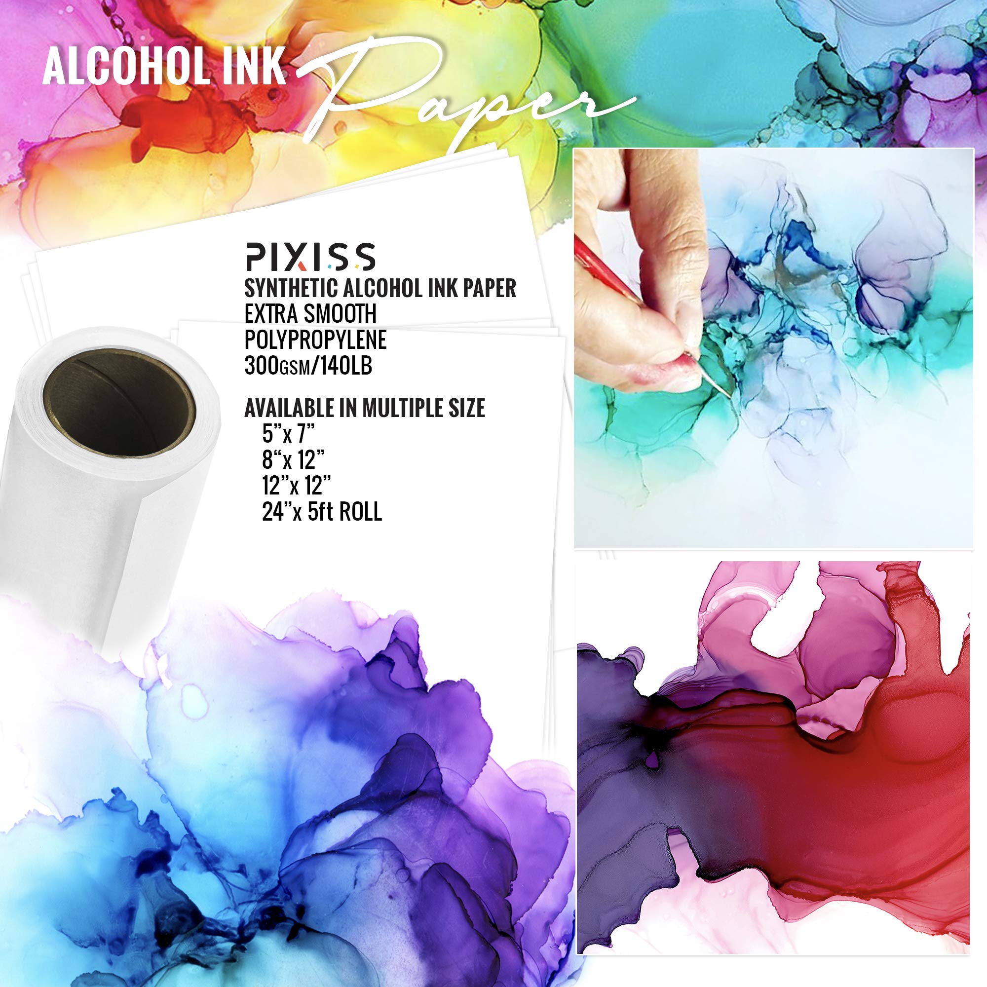 Premium White Alcohol Ink Paper - 50 Sheets Heavyweight 300gsm A4 (8x12 Inches) Art Paper for Alcohol Ink, Watercolor & Mixed Media - Ultra Smooth Synthetic Surface - Perfect for DIY Crafts, Card Making & Fluid Art Projects