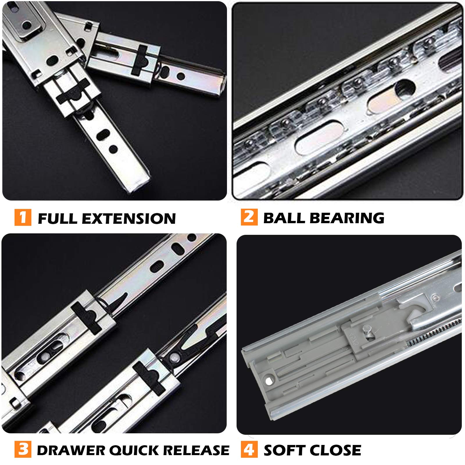 Gobrico 16-inch Soft Close Ball Bearing Drawer Slides - Heavy Duty Side Mount Hydraulic Drawer Runners, 3-Fold Full Extension (15 Pairs) - Perfect for Kitchen Cabinets, Office Furniture & DIY Storage Solutions