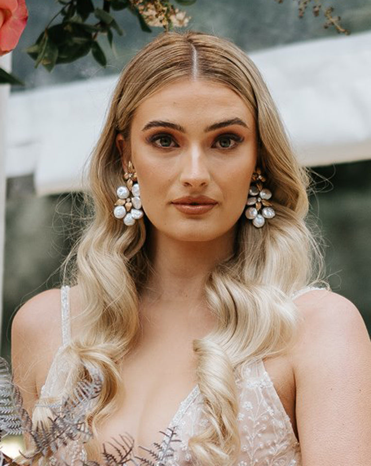 Elegant Bridal Earrings with Gold Leaf & Freshwater Pearl Drops by Siam by Stephanie Browne – Perfect for Weddings, Prom & Special Occasions