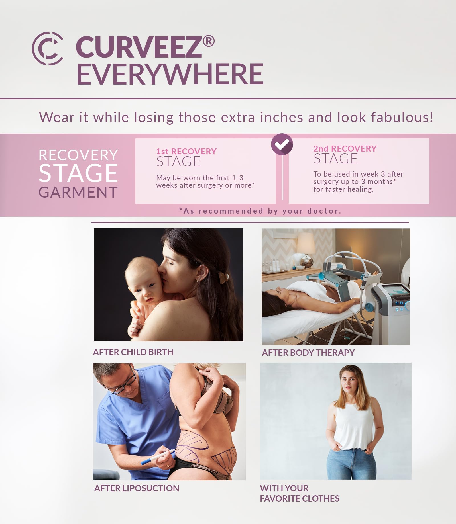 Best CURVEEZ Shapewear for Women - High Compression Tummy Control & Butt Lifter Fajas Colombianas - Thigh Slimmer Body Shaper for Everyday Wear, Special Occasions & Postpartum Recovery