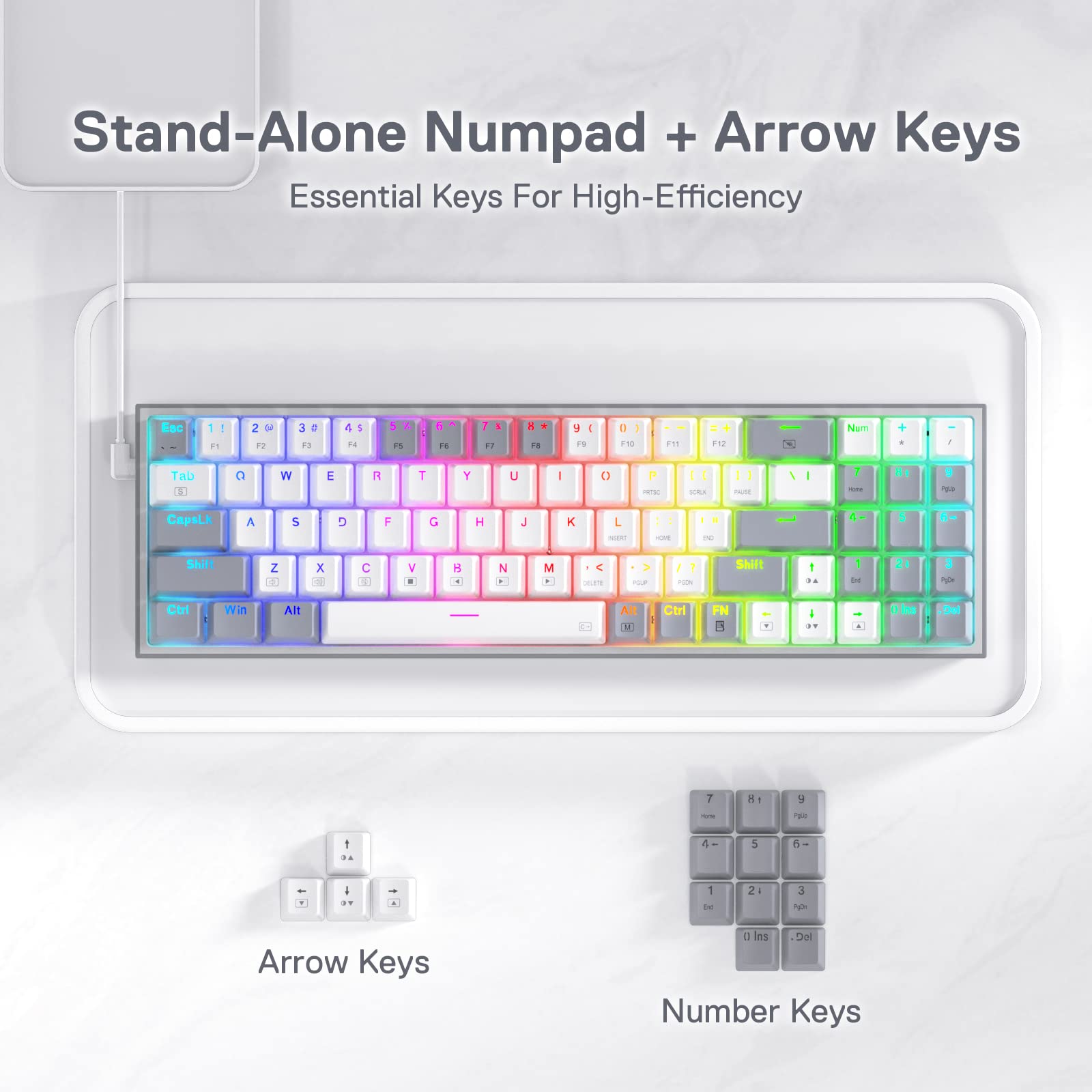 Redragon K628 Pollux 75% Wired RGB Gaming Keyboard - 78 Key Compact Mechanical Keyboard with Hot-Swap Sockets, Free-Mod PCB & Dedicated Arrow Keys | Quiet Red Switches for PC Gaming, Typing & Office Work