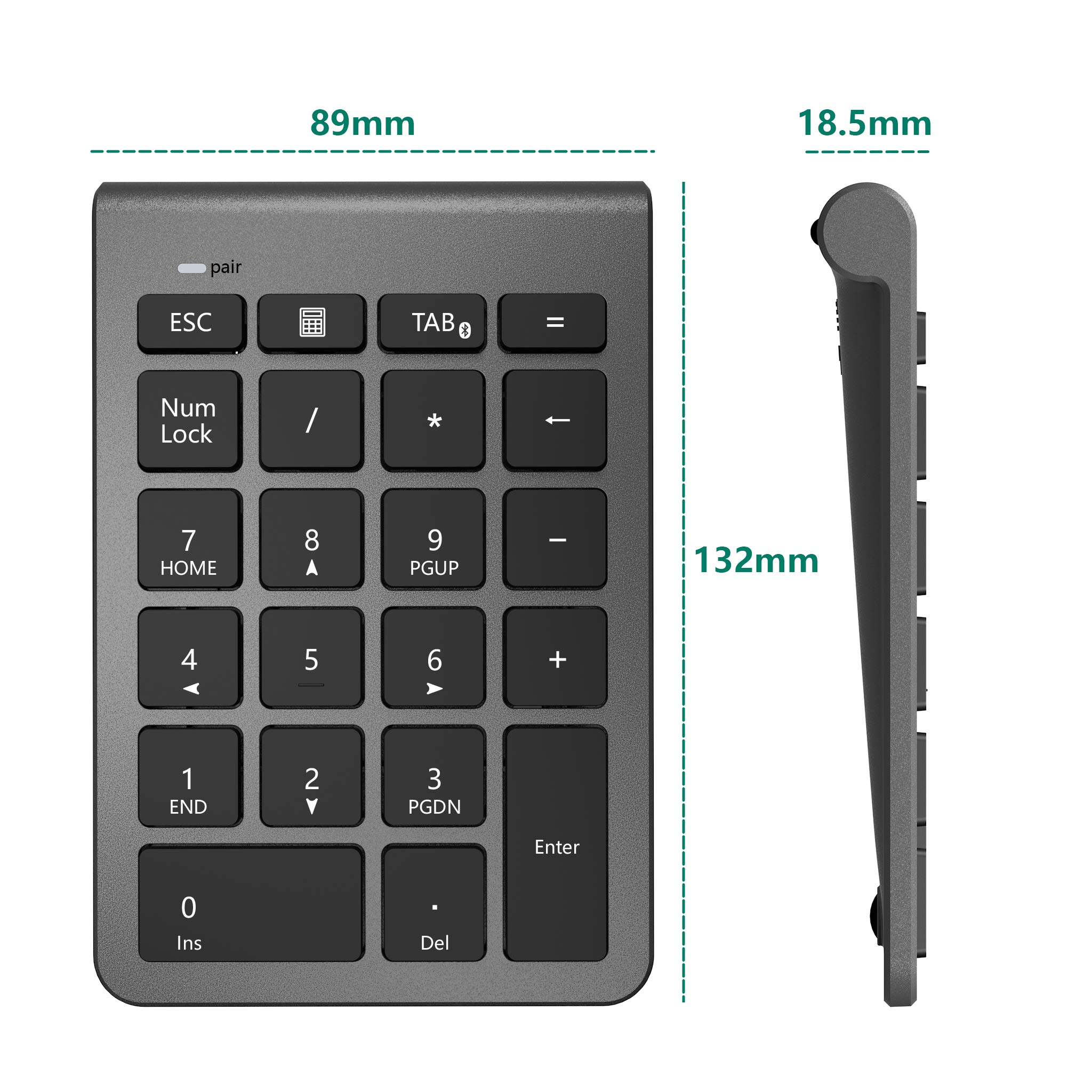 KETAKY Bluetooth Numeric Keypad for Laptops - Wireless 22-Key External Number Pad with Shortcut Keys for PC, Desktop, Surface Pro, Notebook - Cool Gray | Perfect for Office Work, Accounting & Data Entry