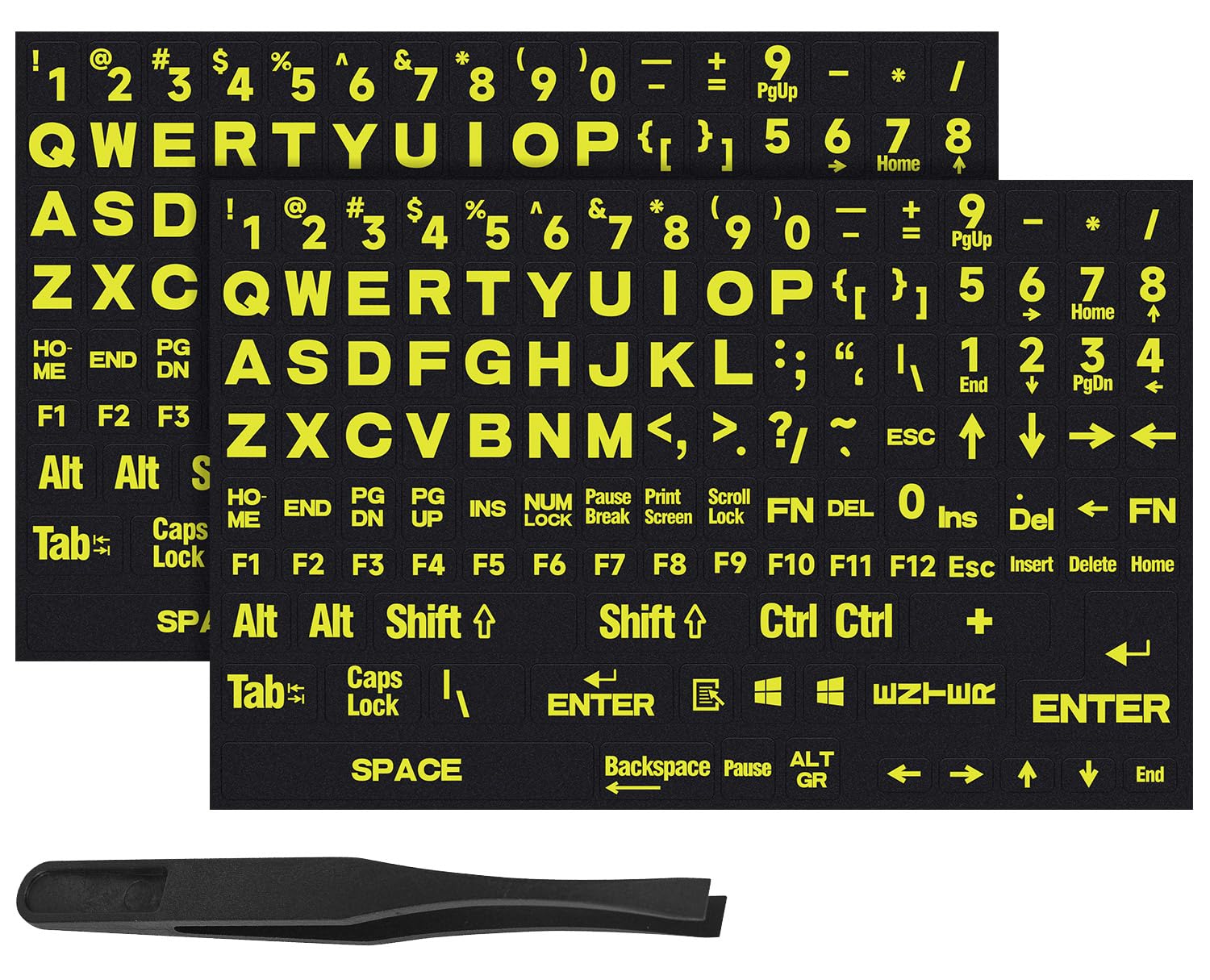 2PCS English Keyboard Stickers - Large Letters for Laptop PC (Black/Green) for Office & Gaming