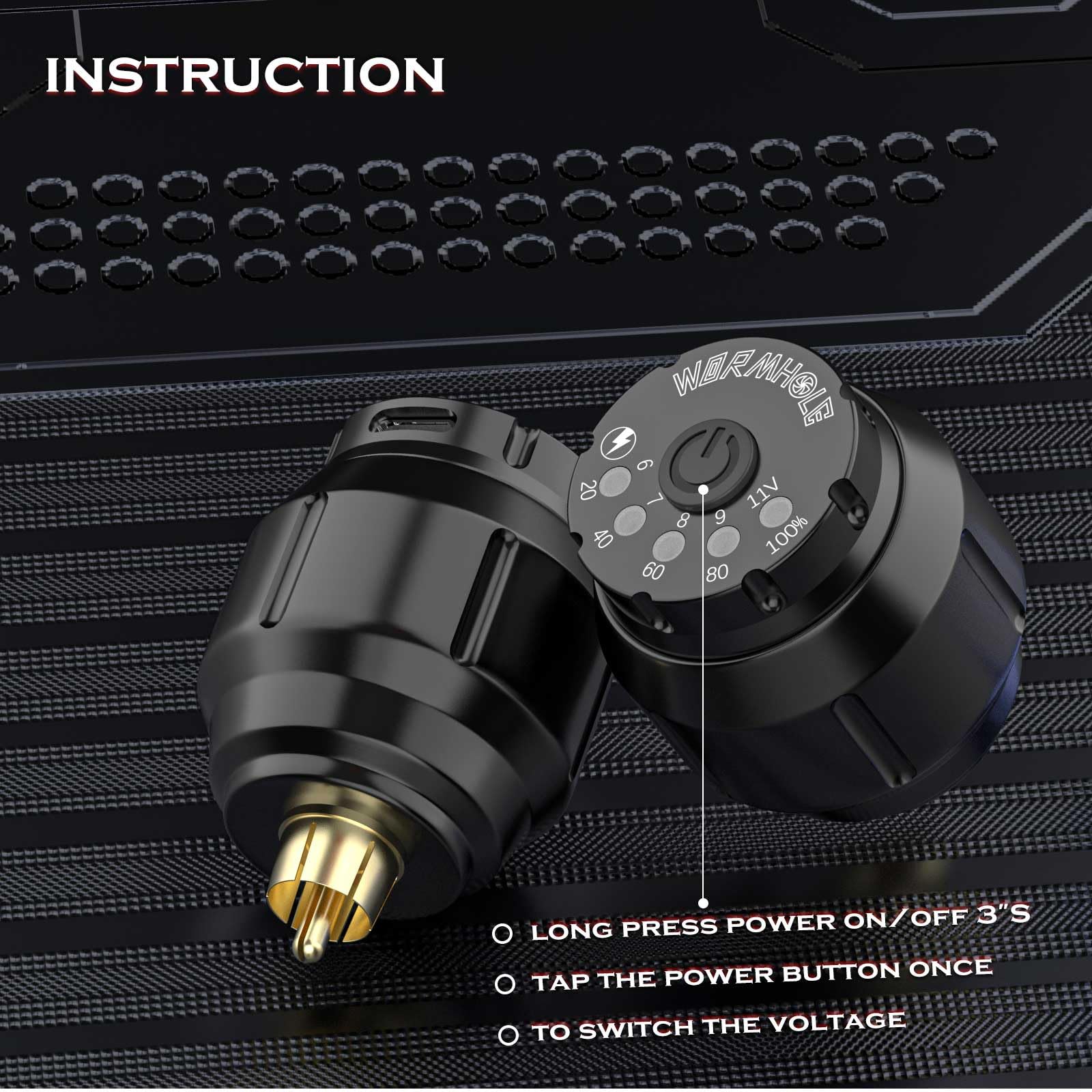 Wireless Tattoo Power Supply - 1050mAh Rechargeable Battery for Tattoo Machines & Pens with RCA Connector & USB Charging (Model WA01-A) - Perfect for Professional Tattoo Artists & Mobile Tattoo Studios