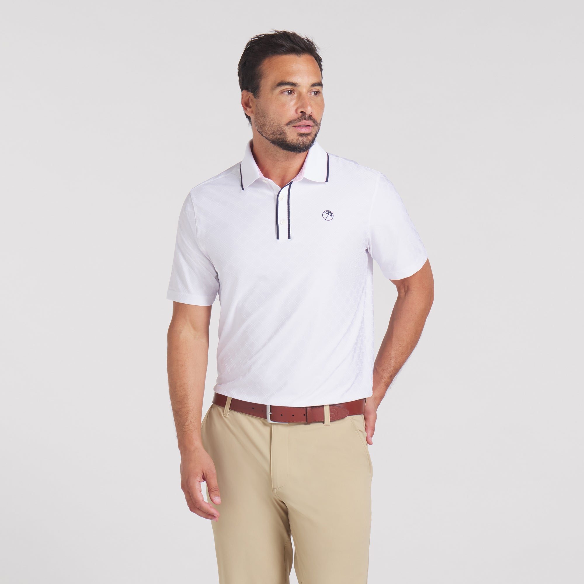 Premium AP Tipped Jacquard Golf Polo Shirt for Men - Breathable & Stylish Performance Wear for Golf, Business Casual & Outdoor Activities