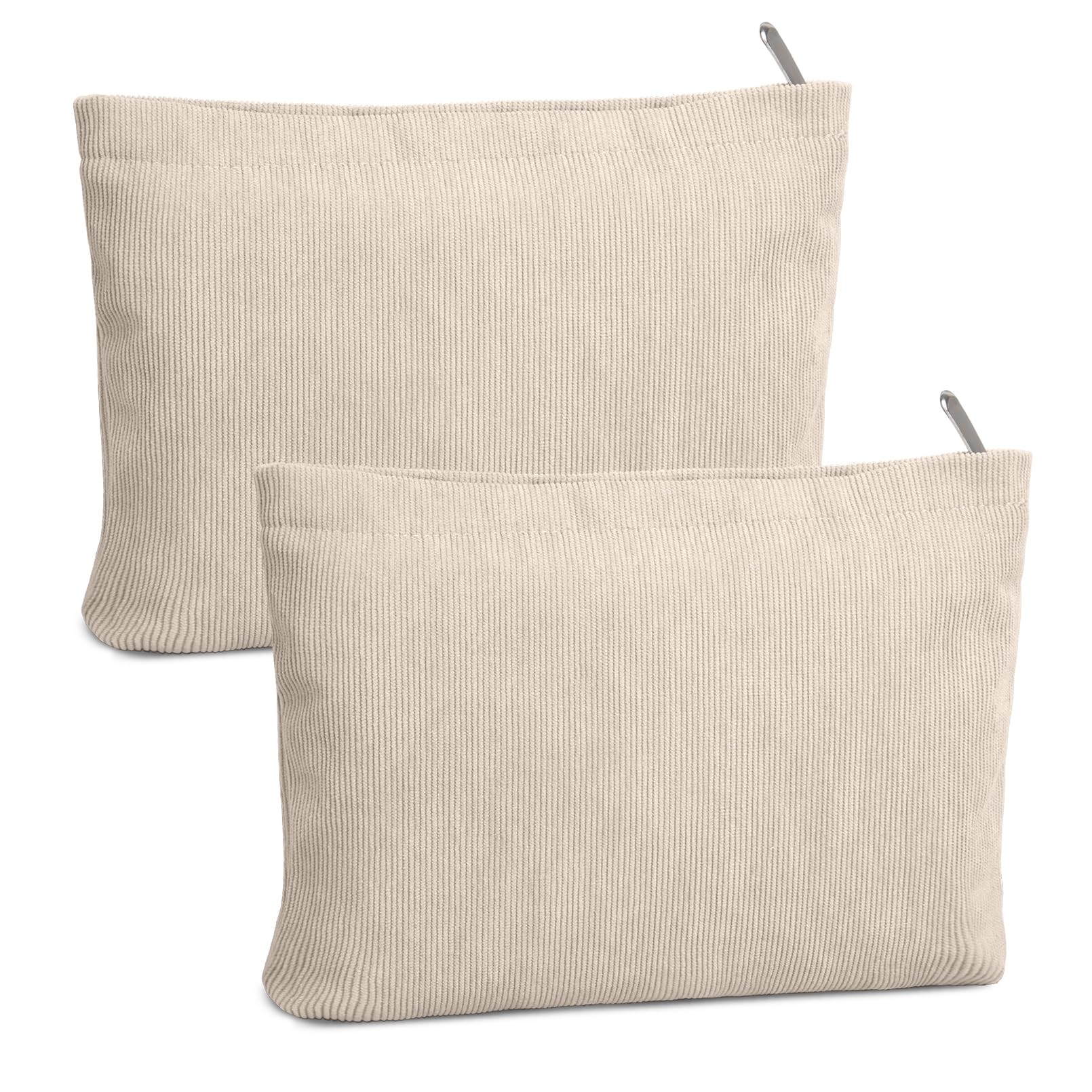 FITDON 2-Pack Corduroy Makeup Bags for Women - Small Zippered Cosmetic Pouch & Travel Toiletry Organizer (Beige) | Perfect for Purse, Gym, Travel & Daily Essentials Storage