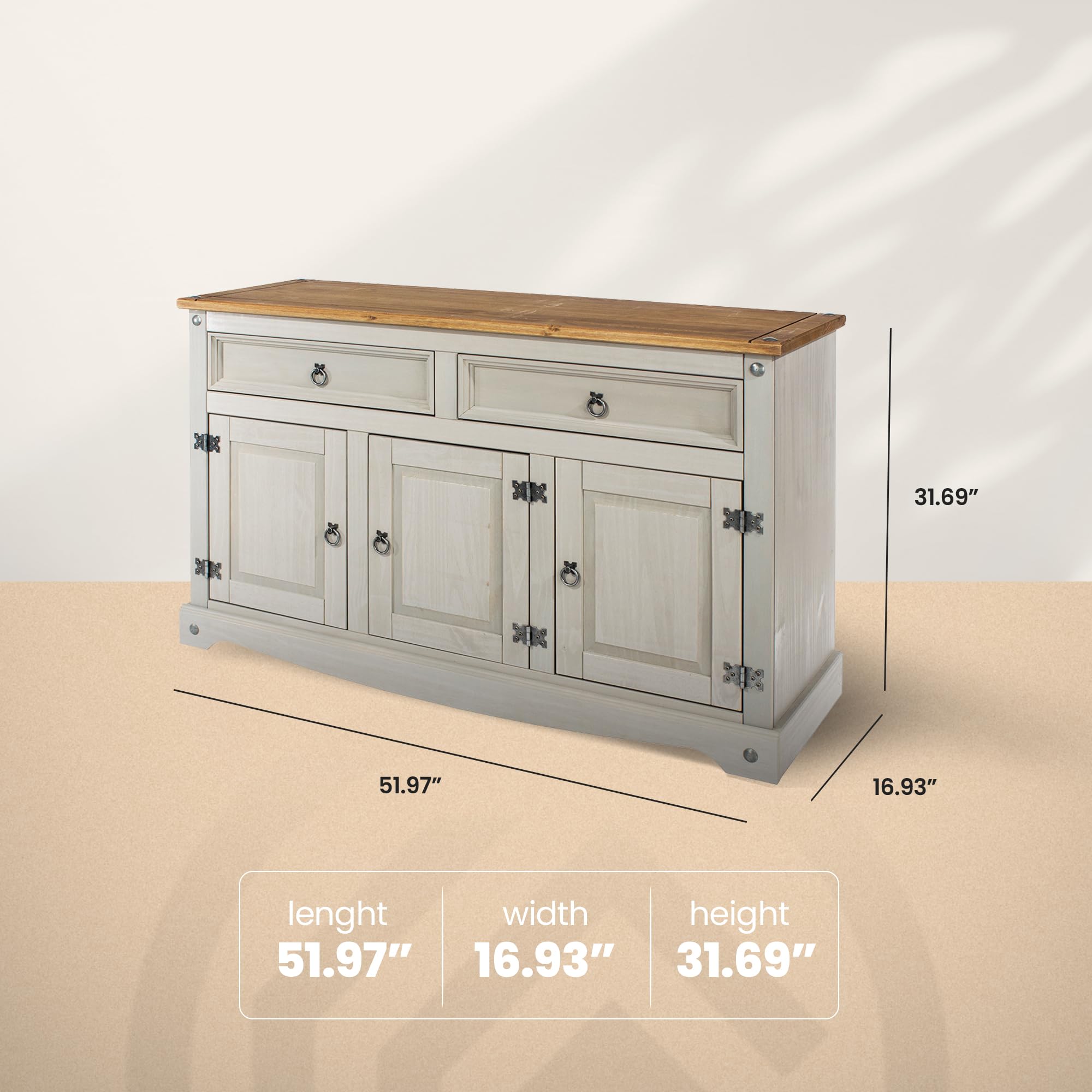 Solid Wood Buffet & Sideboard - 51.9