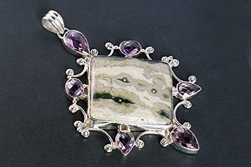 Ocean Jasper Amethyst 925 Sterling Silver Pendant Necklace - Boho Chic Delicate Jewelry for Women - Perfect Birthday Gift, Spiritual Healing & Everyday Wear