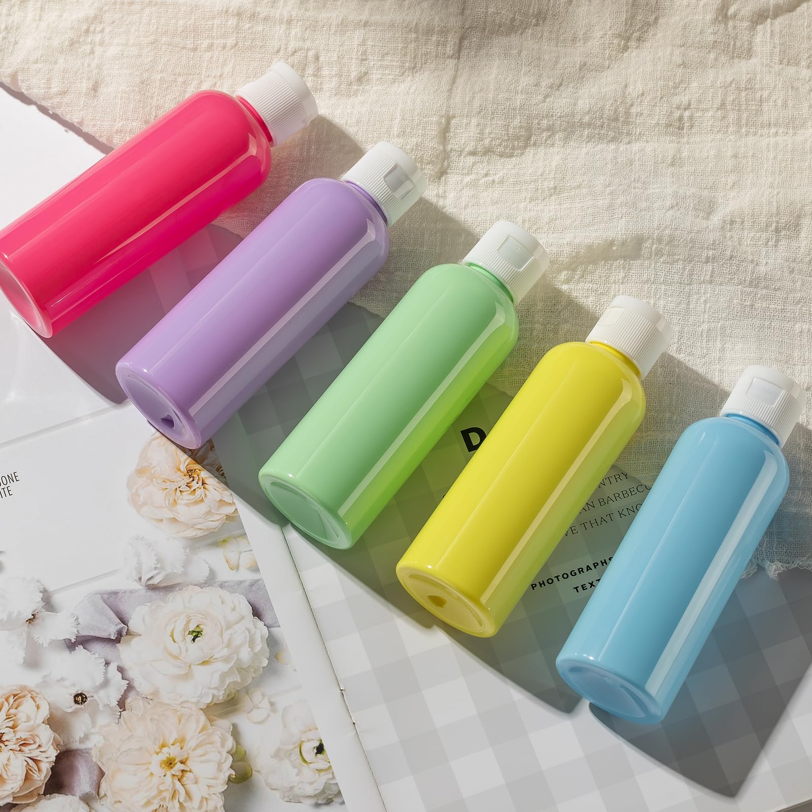 LISAPACK 3.4oz (100ml) Travel Bottles for Toiletries - 5 Pack Leak Proof Shampoo Containers with Lids - TSA Approved Multi Colored Travel Accessories for Airplane, Gym & Vacation Essentials