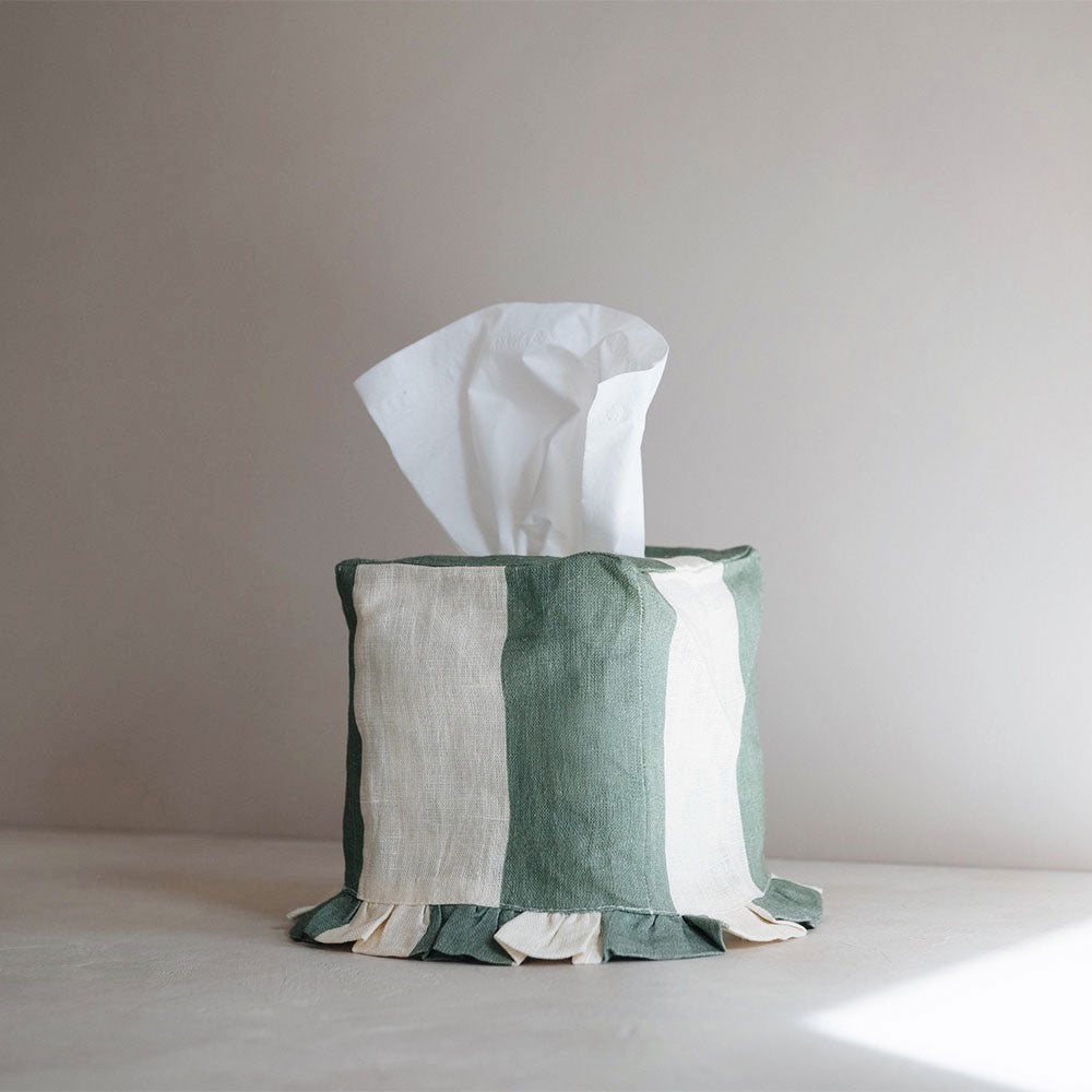 Linen Tissue Box Cover Mint Stripe - Elegant Home Decor for Living Room, Bedroom & Bathroom | Perfect for Adding Style to Your Tissues