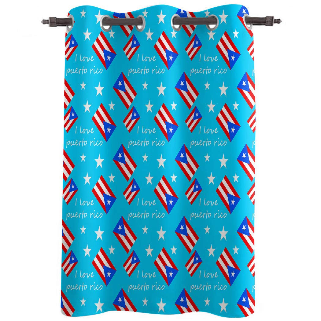 52''W x 24''H I Love Puerto Rico Flag Grommet Window Curtains Panel - Decorative Drapes for Kitchen, Cafe, Bedroom & French Doors | Home Decor & Room Dividers