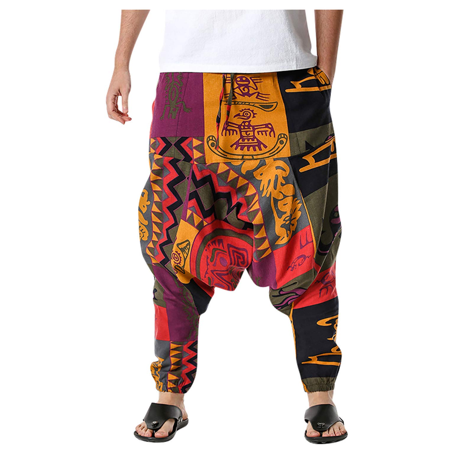 Men's Lightweight Cotton-Linen Casual Pants with Elastic Waist - Comfortable Loose Fit for Home, Lounge & Everyday Wear