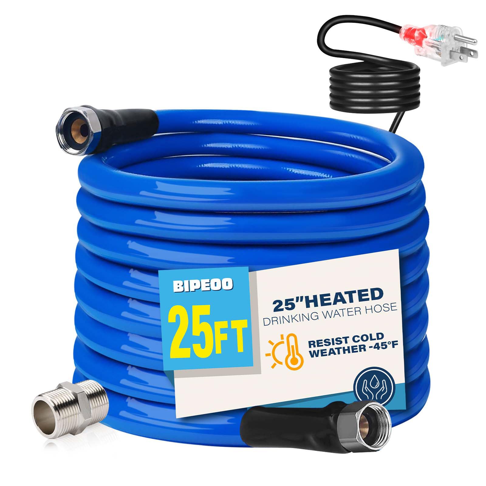 25FT 15FT 75FT 100FT Heated RV Water Hose -45℉ Freeze Proof Drinking Safe Garden Hose with Energy Saving Thermostat, 1/2