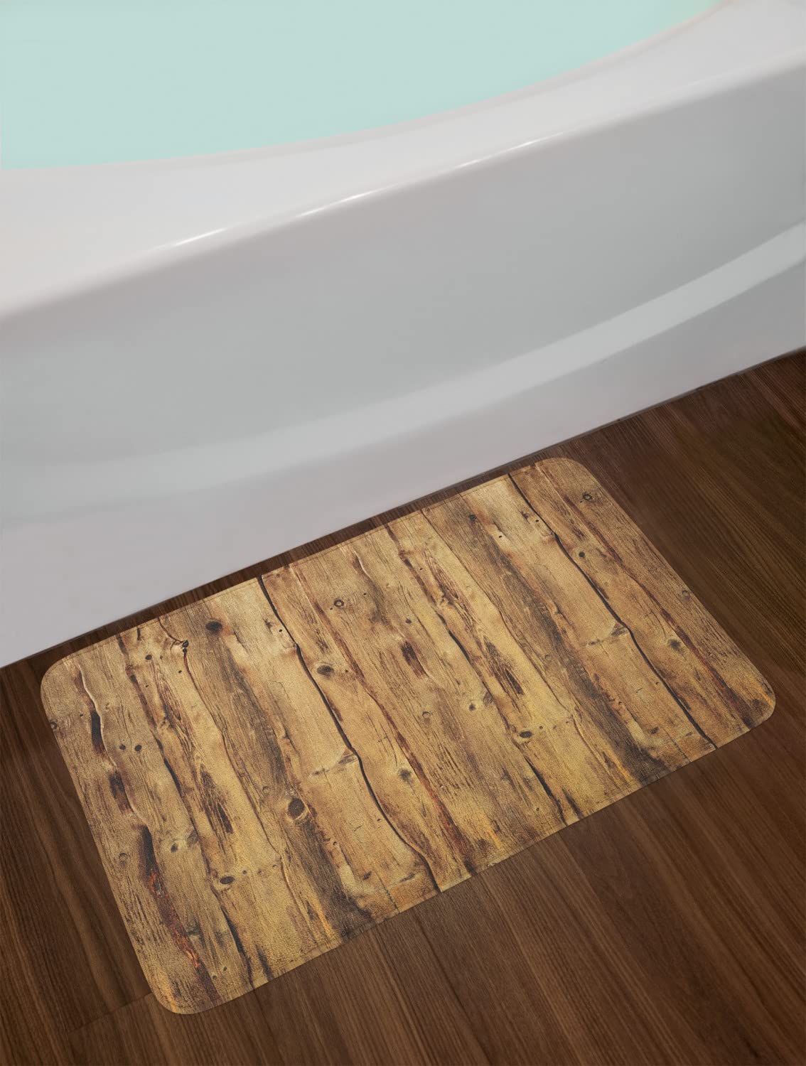 Ambesonne Rustic Bath Mat - Wooden Texture Forest Trees Design, Non-Slip Plush Bathroom Rug, 30