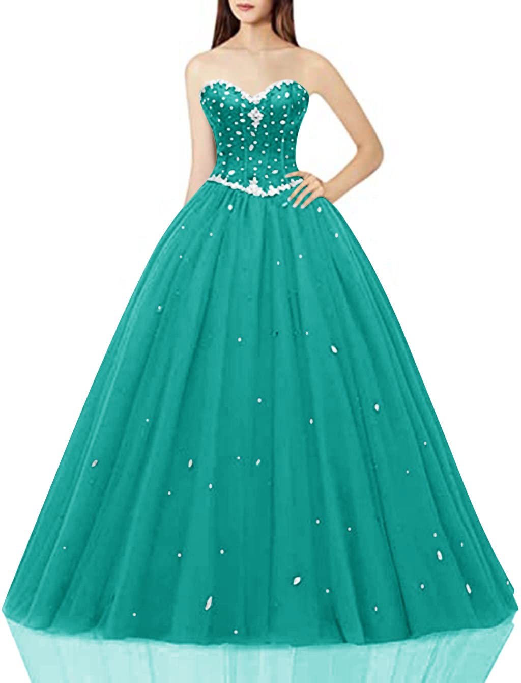 Sweetheart Ball Gown Tulle Quinceanera Dress for Women - Elegant Prom Dress with Floral Embroidery | Perfect for Quinceañeras, Prom Nights, Weddings & Special Occasions