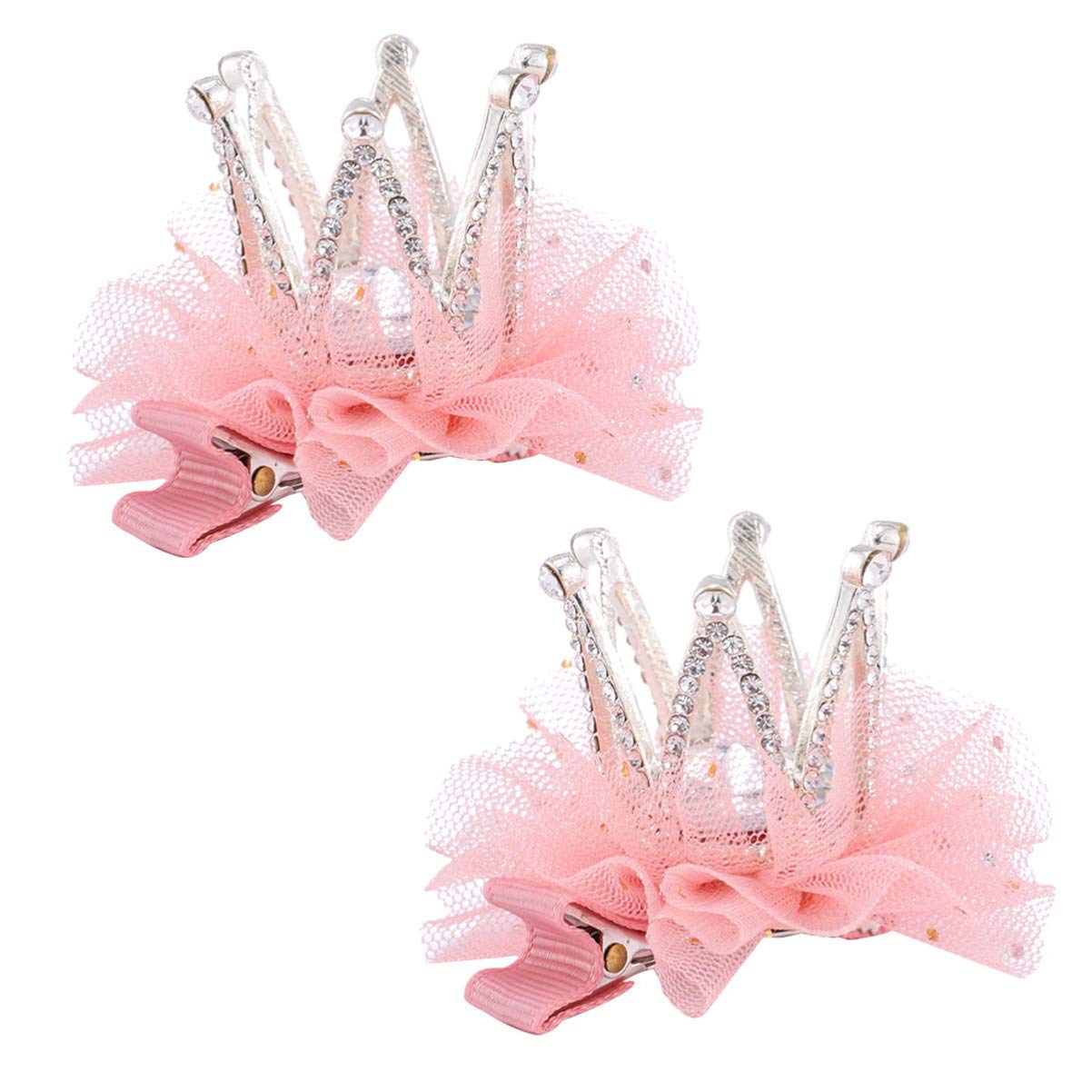 PRETYZOOM 2-Pack 3D Mesh Crown Hair Clips for Girls - Diamond Headpiece for Weddings, Costumes & Dress Up | Kids Hair Accessories, Pink Bow Hairpins, Child Party Hat (Perfect for Birthday Parties, Pageants & Princess Play)