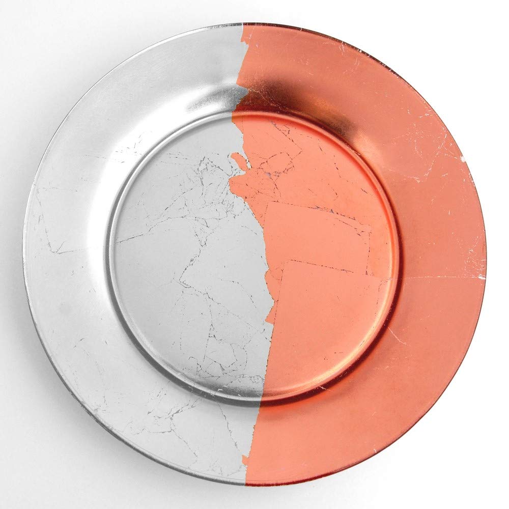 Elegant Red Pomegranate Gilded Edge Silver/Rose Gold Dinner Plates Set of 4 - 10.5