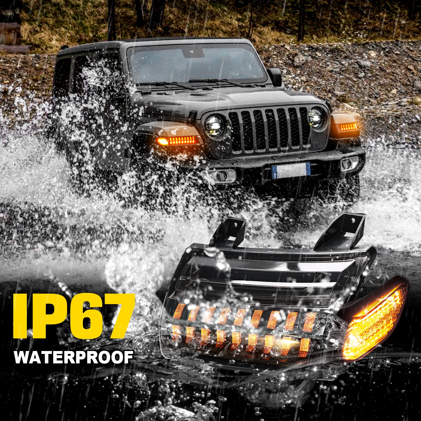Jeep Wrangler JL LED Fender Lights with Side Marker Lights - Replacement for 2018-2022 Sahara, Rubicon & High Altitude Models - Compatible with Stock Halogen Turn Signals - Perfect for Off-Roading & Night Driving