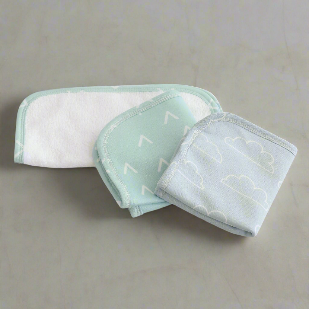 Nordic 3-Pack Wash Cloths - Dusty Sky & Mint Colors | Soft Bath & Kitchen Towels for Gentle Cleaning & Spa Days
