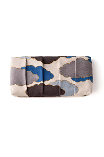 Kyo Yuzen Clutch Bag - Navy & Beige Japanese Handmade Purse from Kyoto | Elegant Evening Bag for Women, Perfect for Weddings & Special Occasions