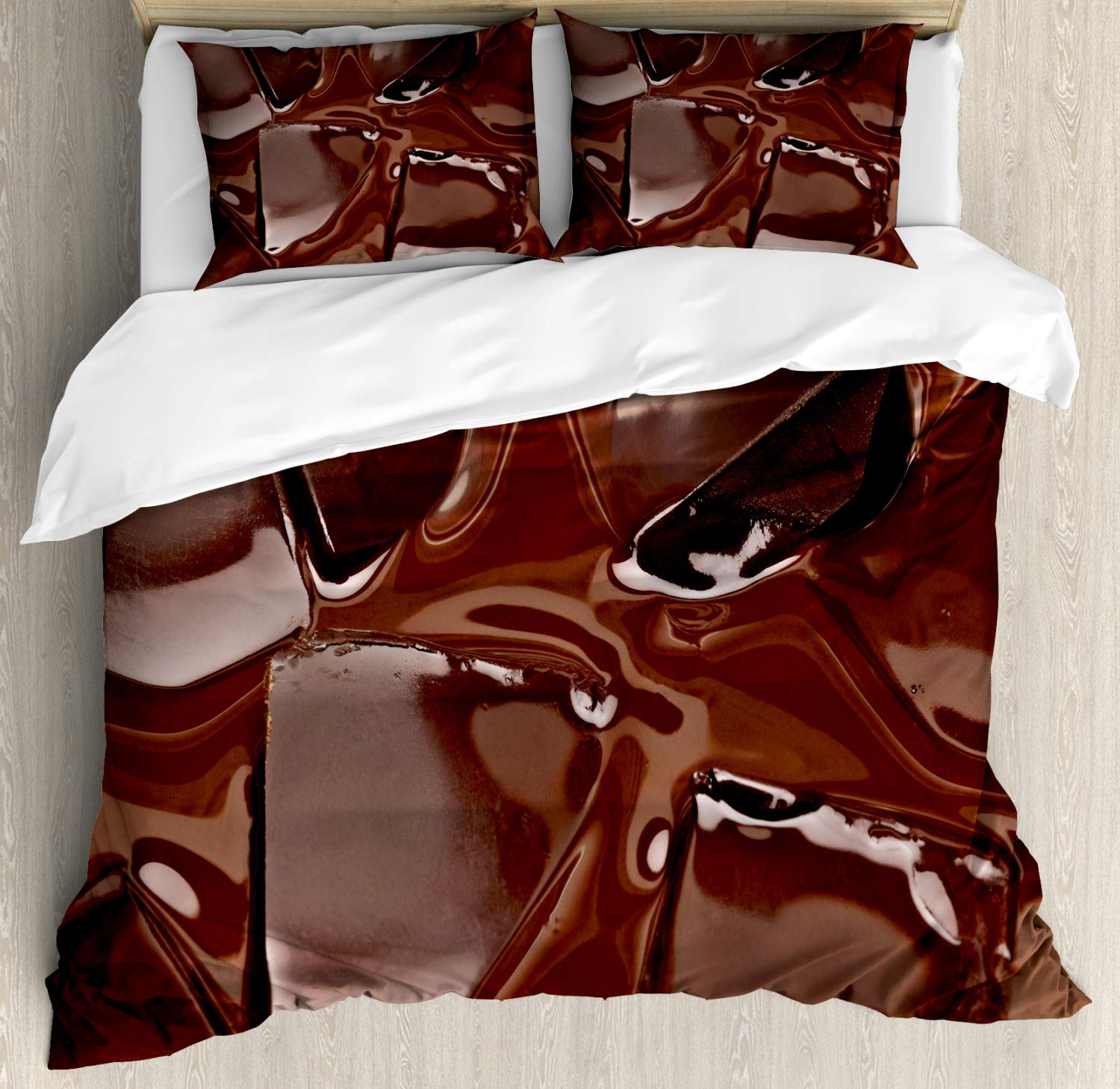 Ambesonne Chocolate Duvet Cover Set - King Size Dark Brown 3-Piece Bedding with 2 Pillow Shams | Melting Chocolate Print for Luxurious Bedroom Decor | Perfect for Chocolate Lovers' Master Suite or Cozy Guest Room